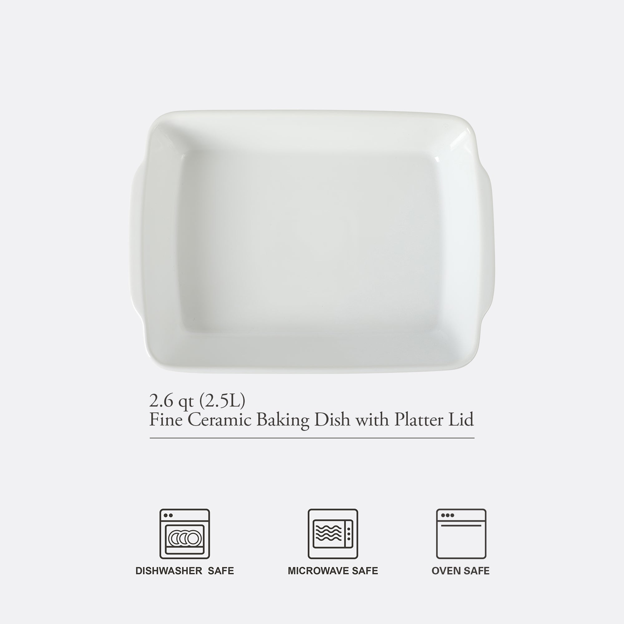 Gibson Home Gracious Dining 2.6-Quart White Stoneware Covered Baking Dish with Multi-Purpose Lid – 12.7 x 9-Inch Rectangular Oven Safe Casserole, Lasagna & Roasting Baker, Lid Doubles as Serveware or Trivet