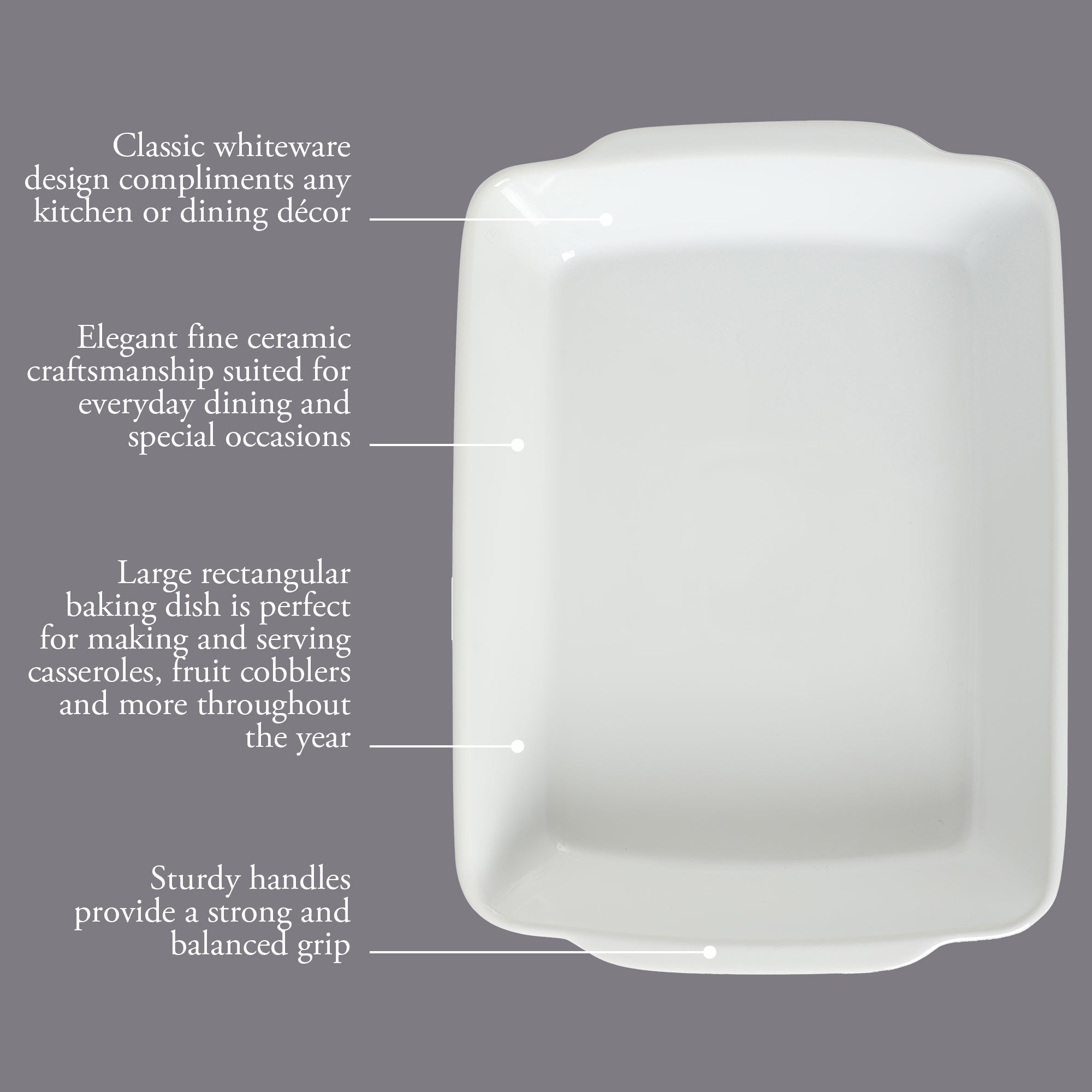 Gibson Home Gracious Dining 2.6-Quart White Stoneware Covered Baking Dish with Multi-Purpose Lid – 12.7 x 9-Inch Rectangular Oven Safe Casserole, Lasagna & Roasting Baker, Lid Doubles as Serveware or Trivet