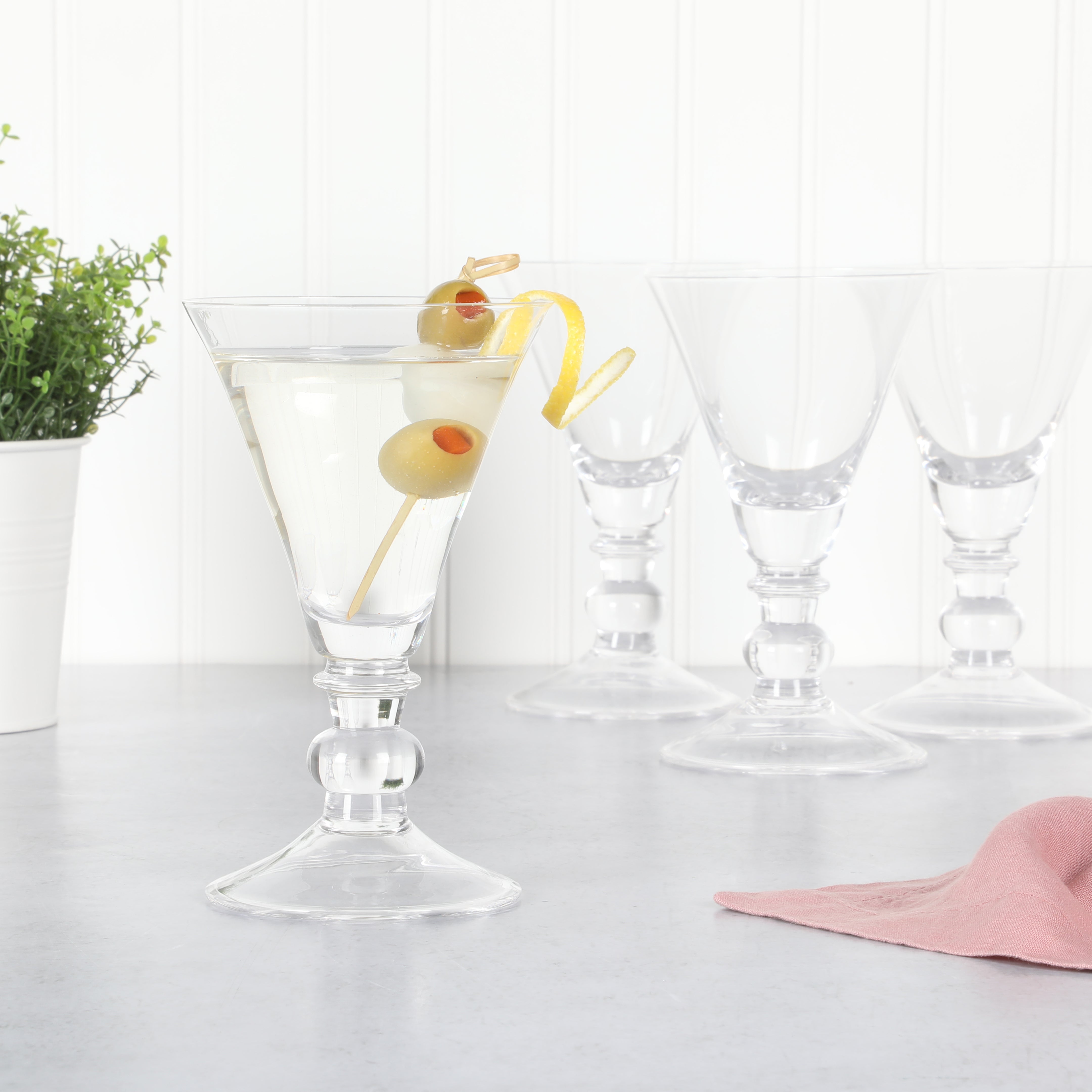 Martha Stewart Crispa 4 Piece 10 Ounce Handmade Goblet/Wine/Martini Glassware Set