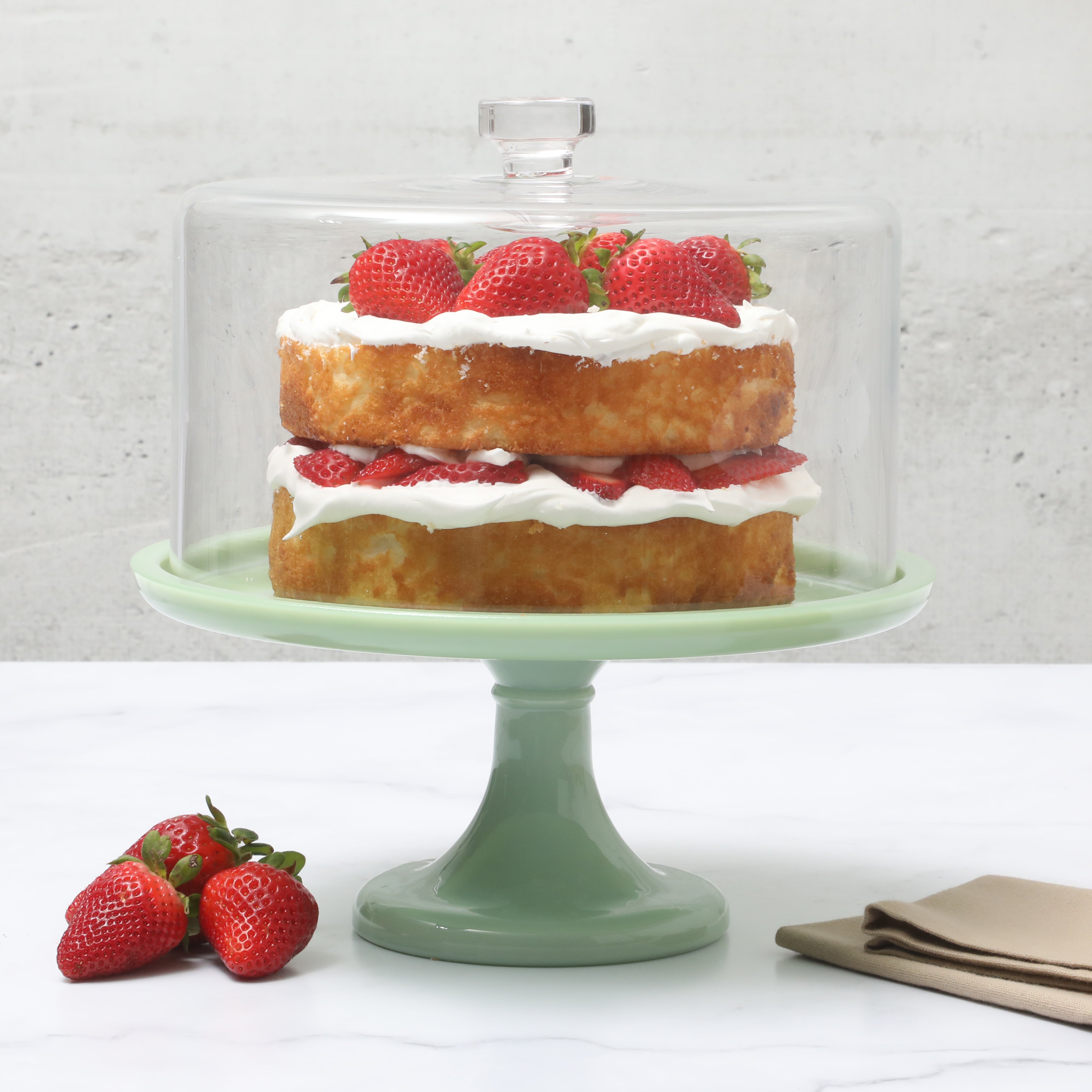 Martha Stewart Highbrook 10 Inch Jadeite Cake Stand With Glass Dome