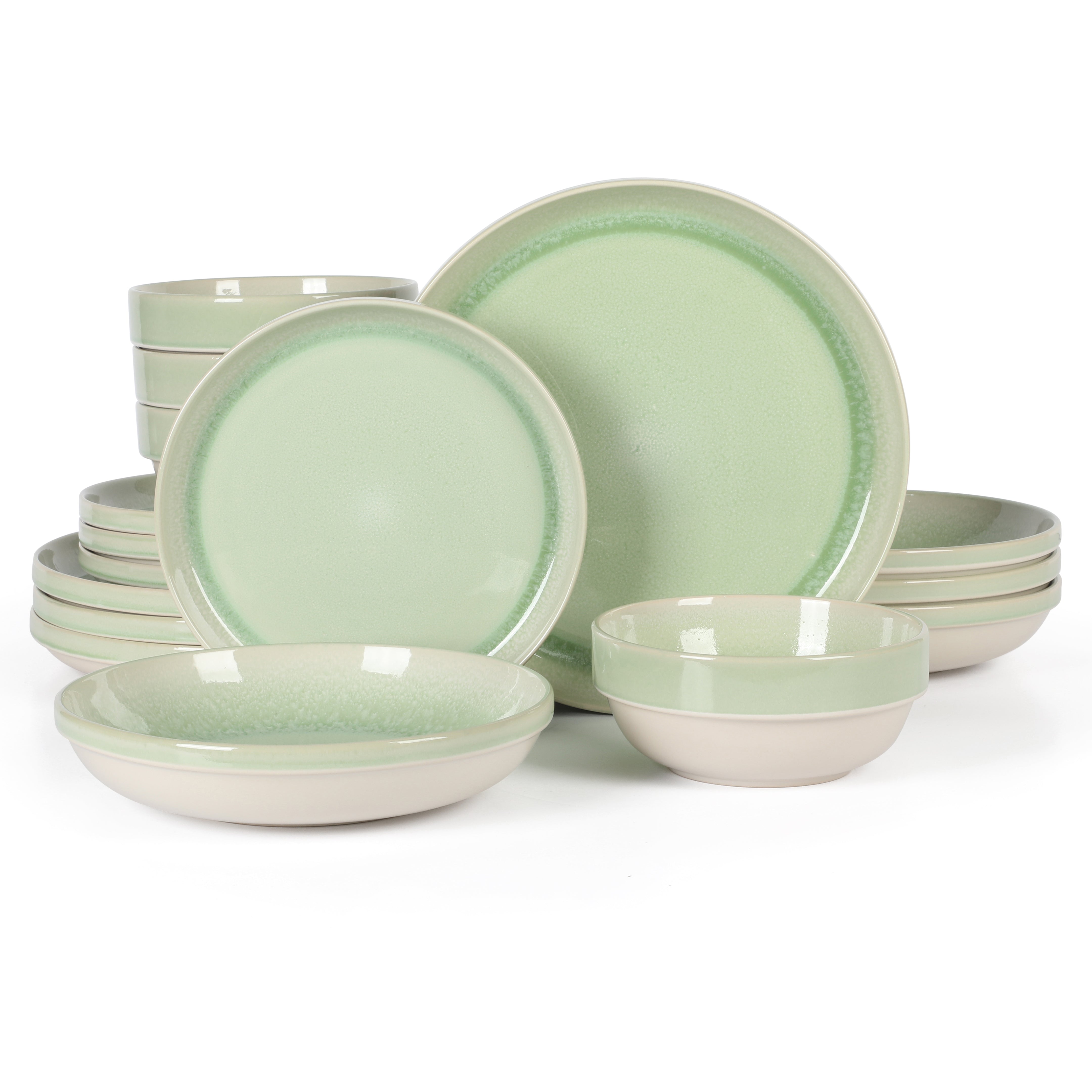Sur La Table Kitchen Essentials Banquette 16 Piece Double Bowl Plates and Bowls Reactive Glaze Stoneware Dinnerware Set