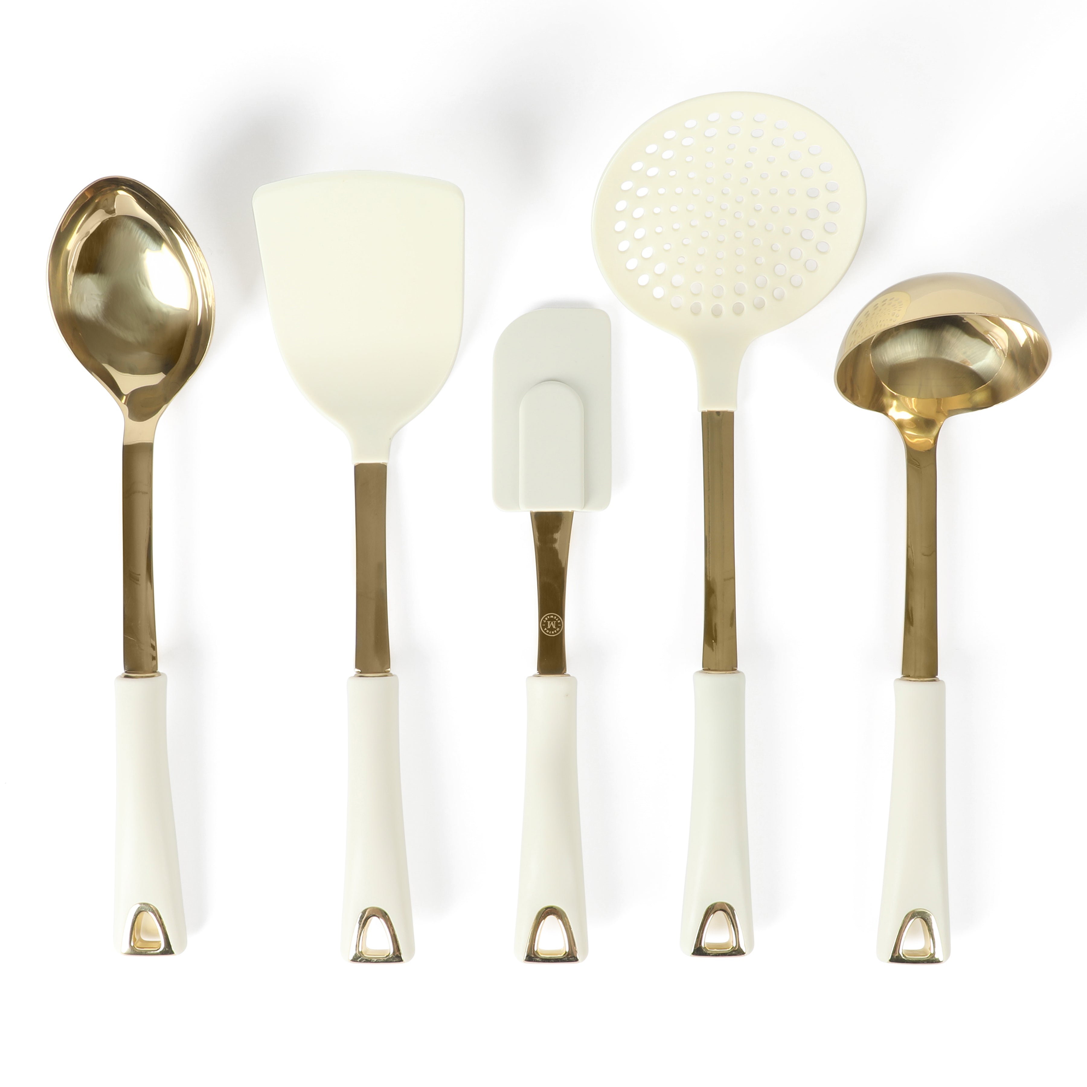 Martha Stewart Lockton 5-Piece Stainless Steel & Nylon Kitchen Tool Set - Linen w/ Gold