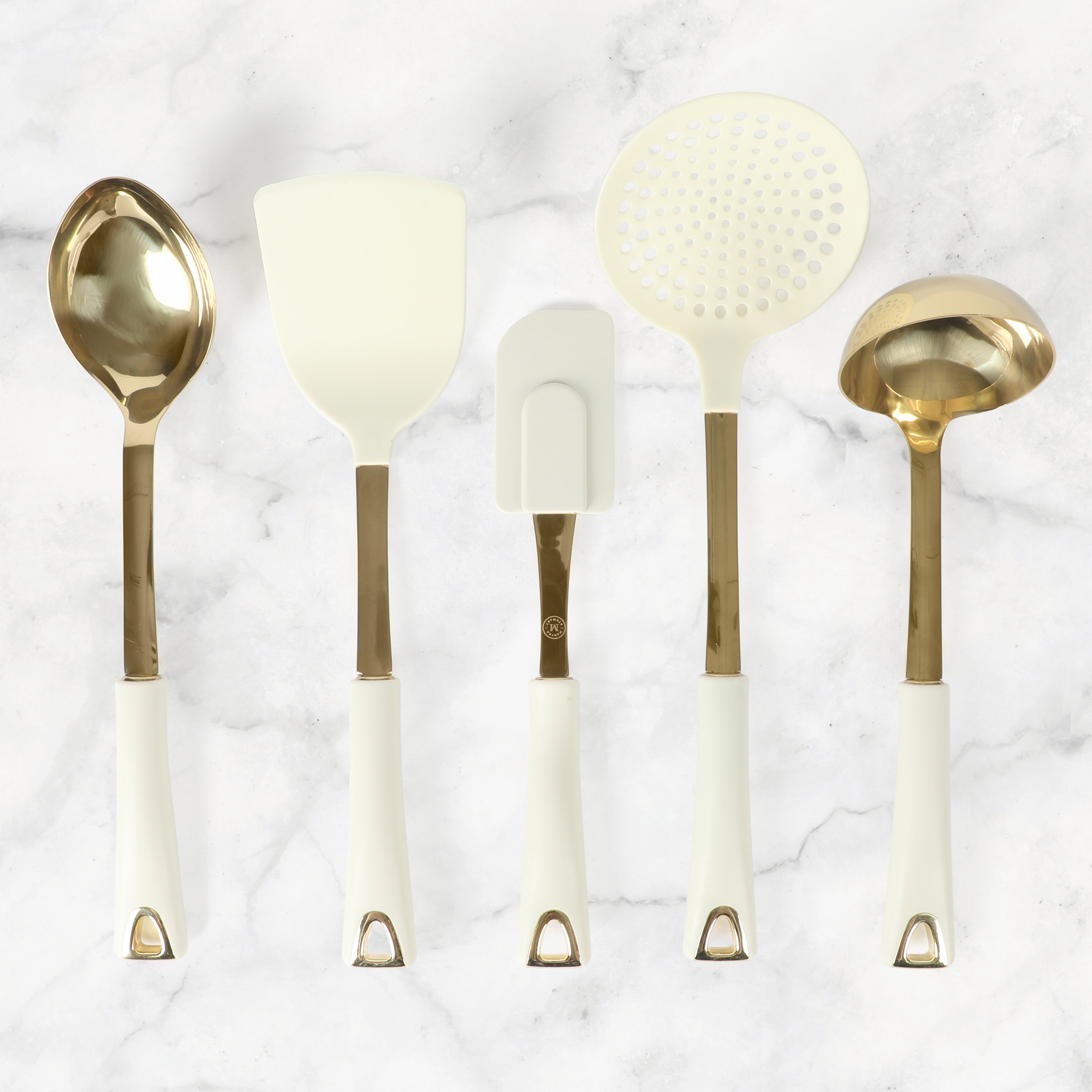 Martha Stewart Lockton 5-Piece Stainless Steel & Nylon Kitchen Tool Set - Linen w/ Gold