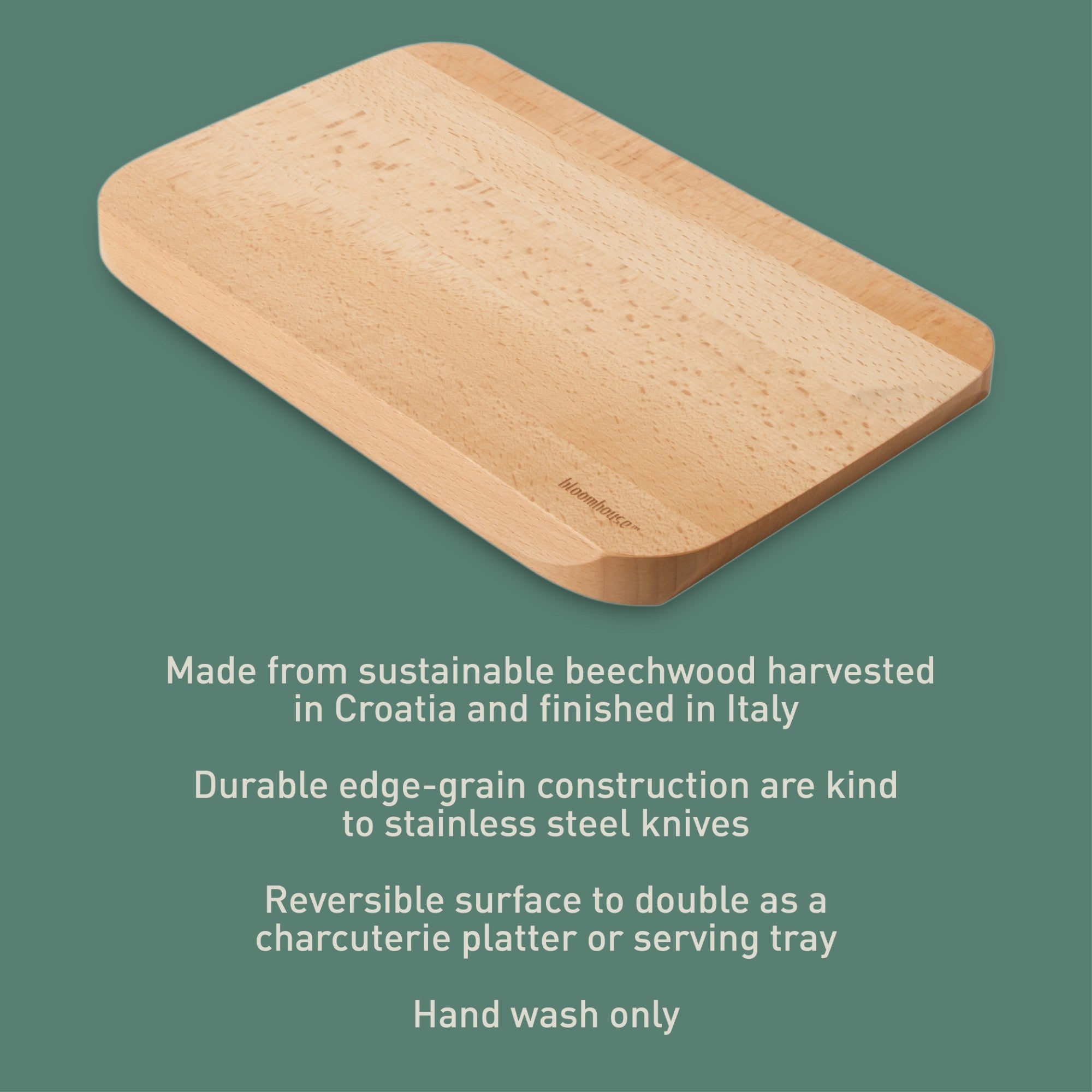 Bloomhouse Made in Lake Como, Italy Oil Coated Italian Beech Wood Cutting Board