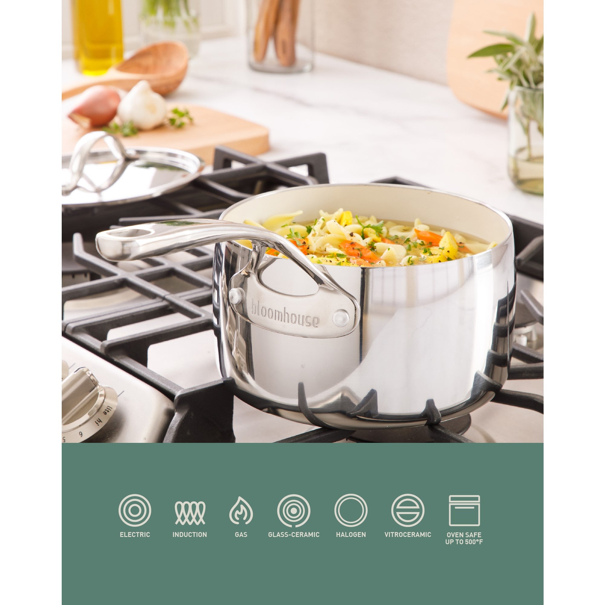 Bloomhouse 3-QT Triply Stainless Steel Sauce Pan w/ Non-Stick Non-Toxic Pro Ceramic Interior