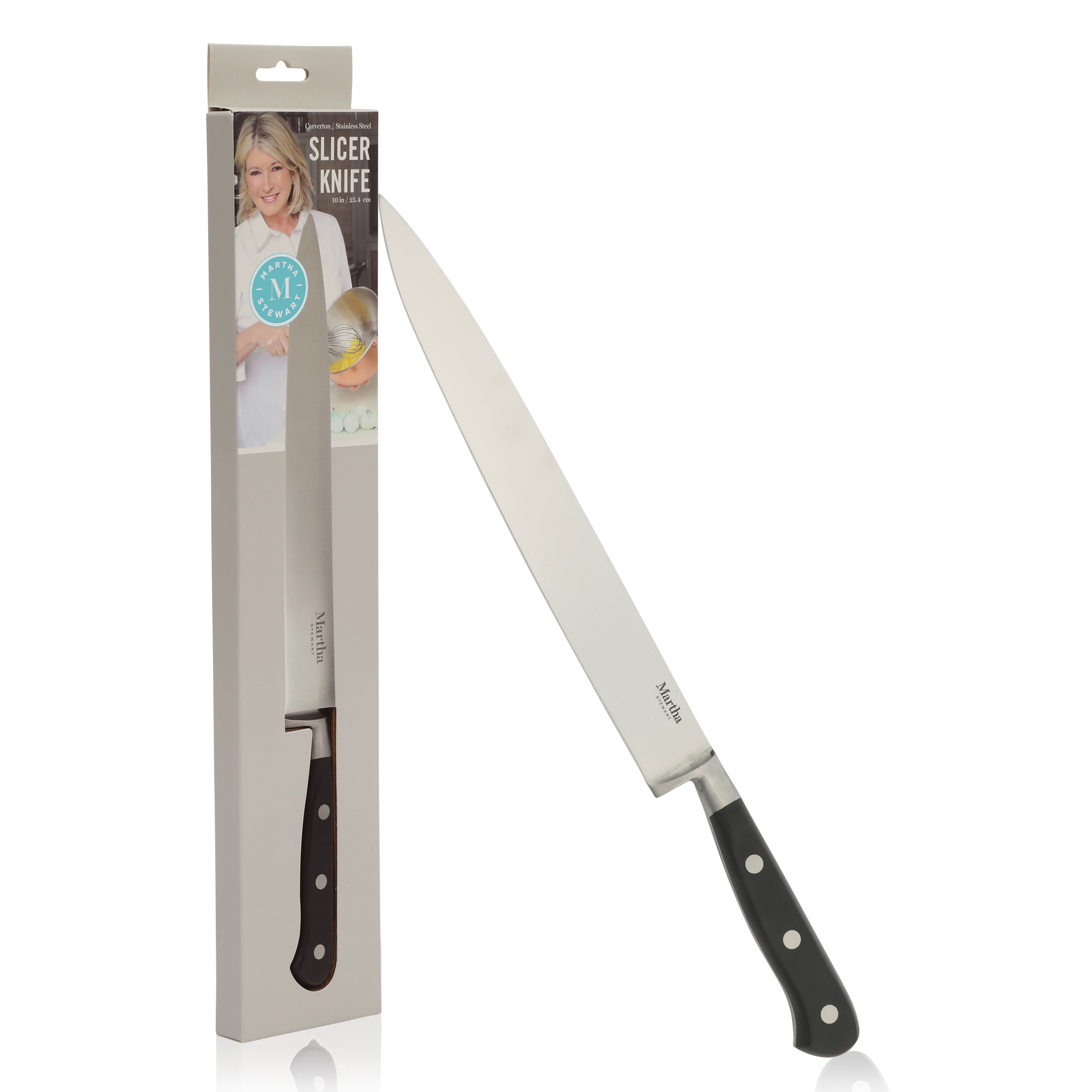 Martha Stewart Carverton 10" Slicer Knife, High Carbon Stainless Steel Kitchen Knive  W/ Black Triple Rivet Handle