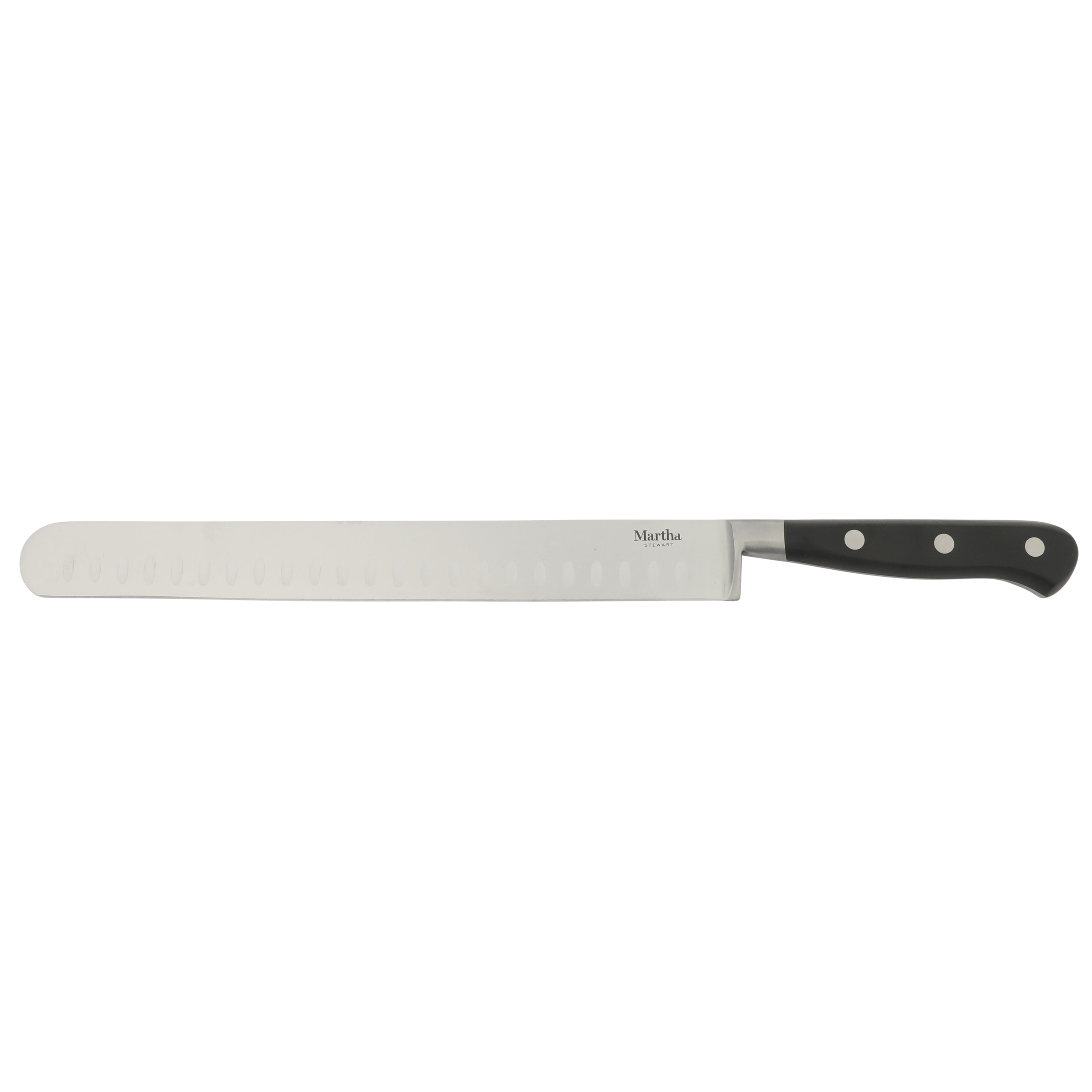 Martha Stewart Carverton 10" Hollow Edge Slicer Knife, High Carbon Stainless Steel Kitchen Knive  W/ Black Triple Rivet Handle