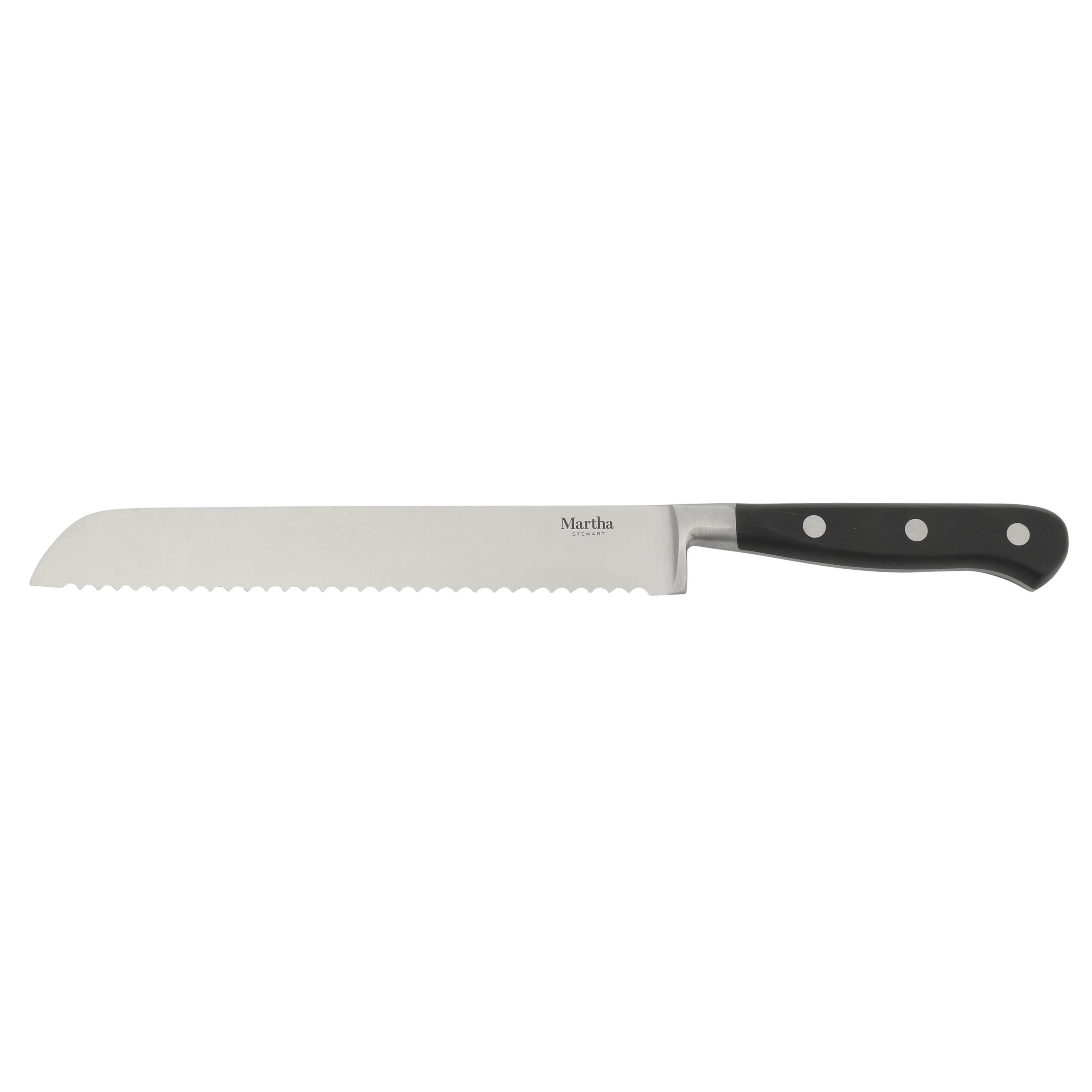 Martha Stewart Carverton 8" Bread Knife, High Carbon Stainless Steel Kitchen Knive  W/ Black Triple Rivet Handle