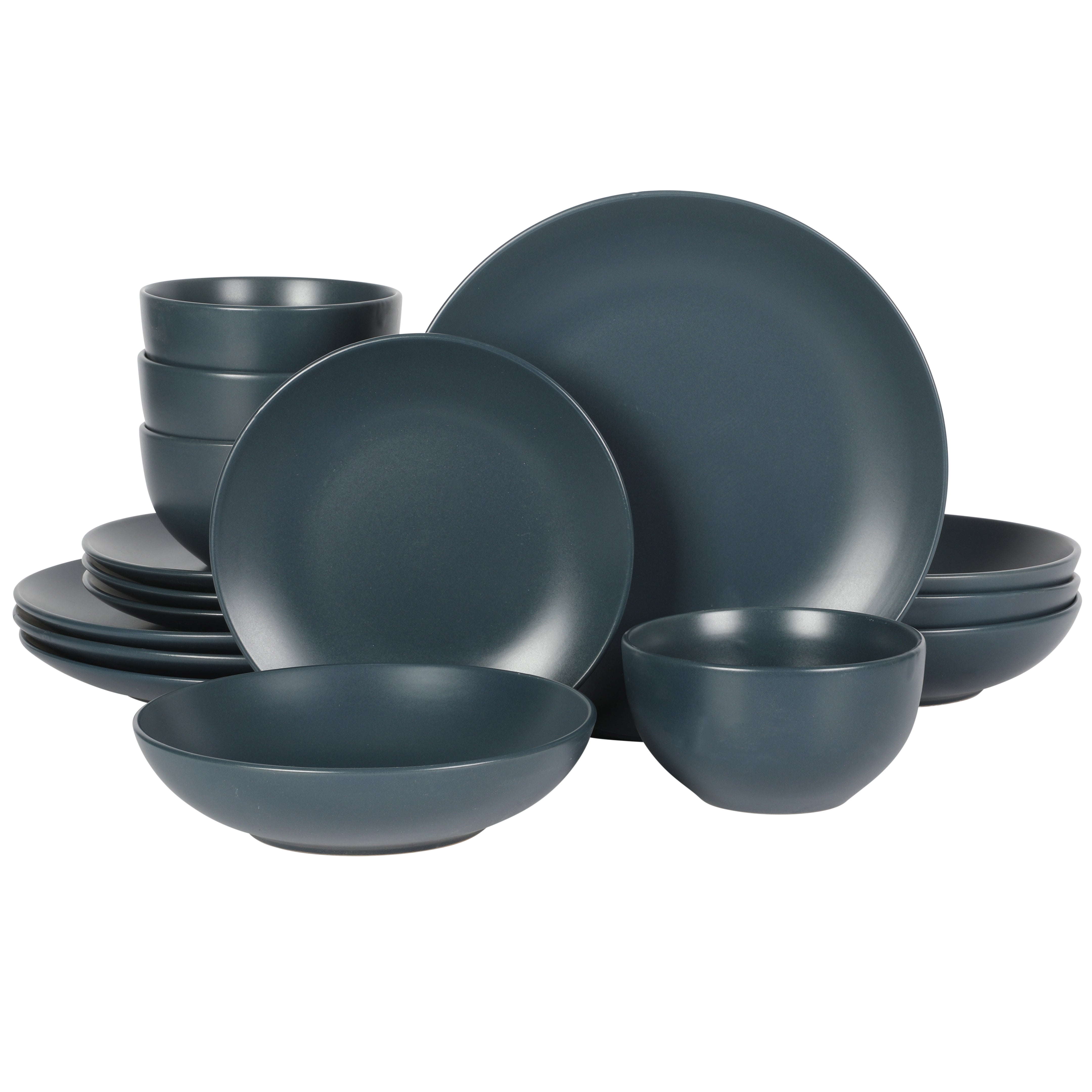 Gibson Home Queenslane 16 Piece Double Bowl Plates and Bowls Dinnerware Set
