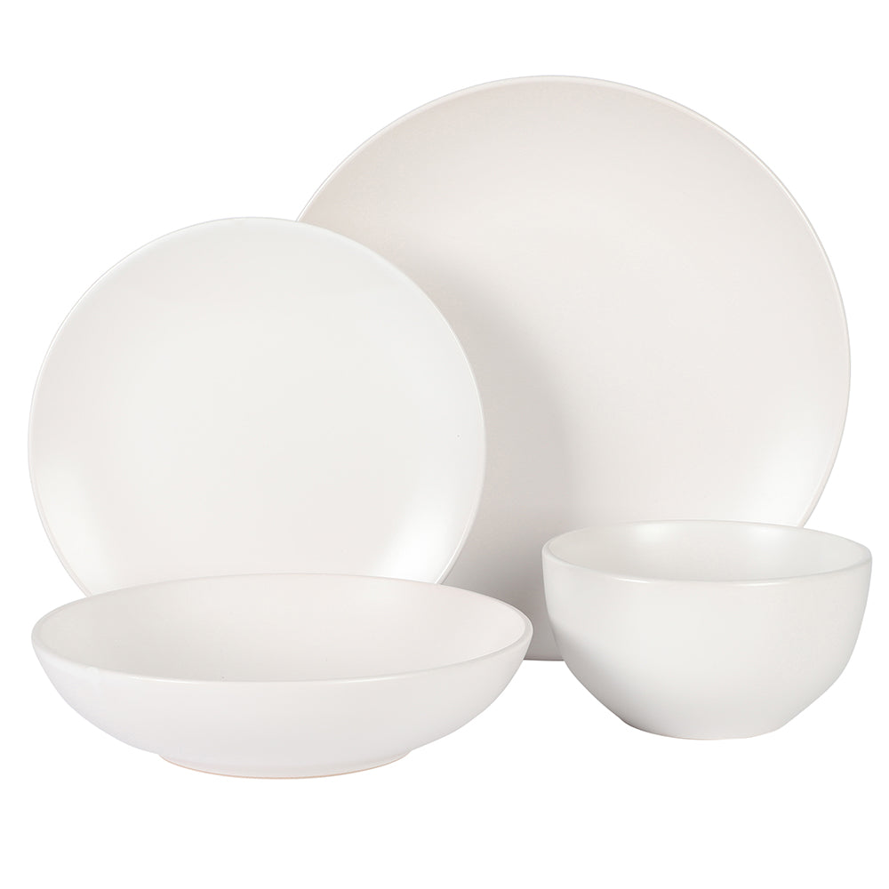 Gibson Home Queenslane 16 Piece Plates and Bowls Dishes Stoneware Ceramic Dinnerware Sets - Matte White