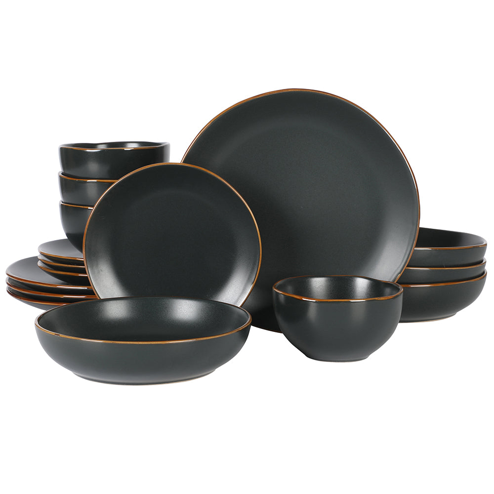 Gibson Home Hazeltine 16 Piece Plates and Bowls Dishes Stoneware Ceramic Dinnerware Set