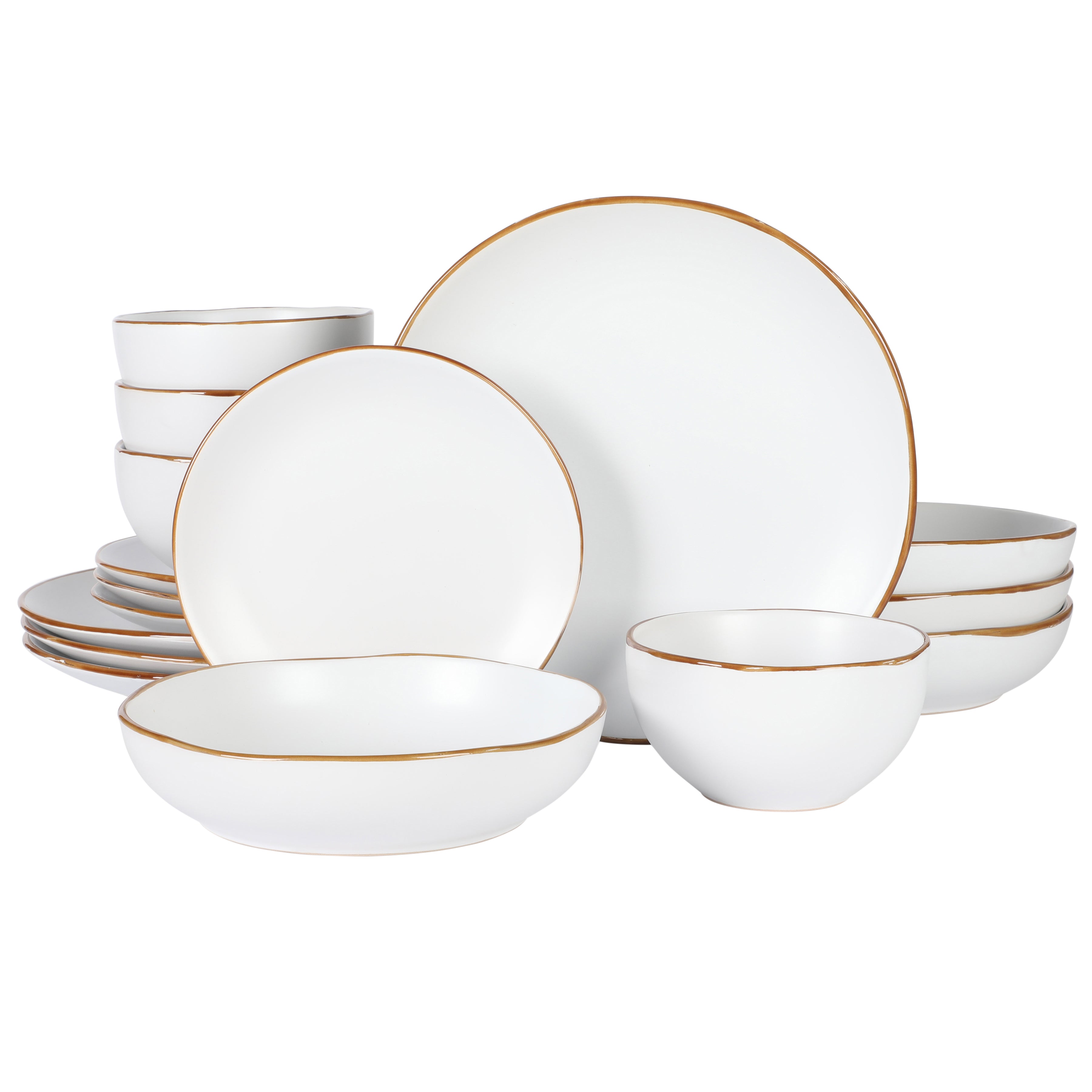 Gibson Home Hazeltine 16 Piece Plates and Bowls Dishes Stoneware Ceramic Dinnerware Set