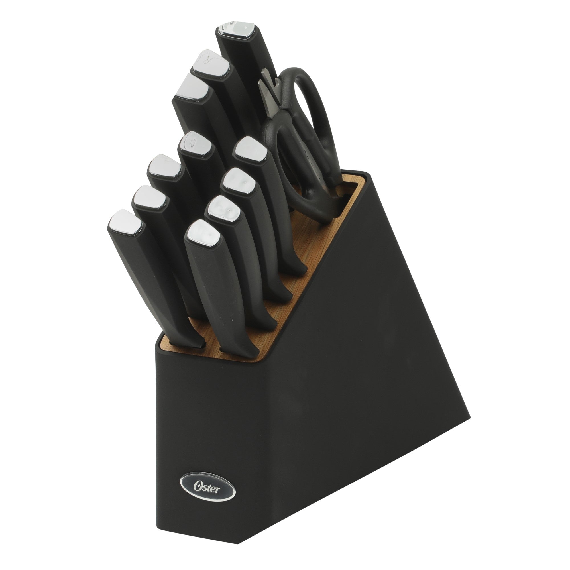 Oster Brixen 13 Piece High Carbon Stainless Steel Kitchen Cutlery Knife Block Set W/ Black Wood Block