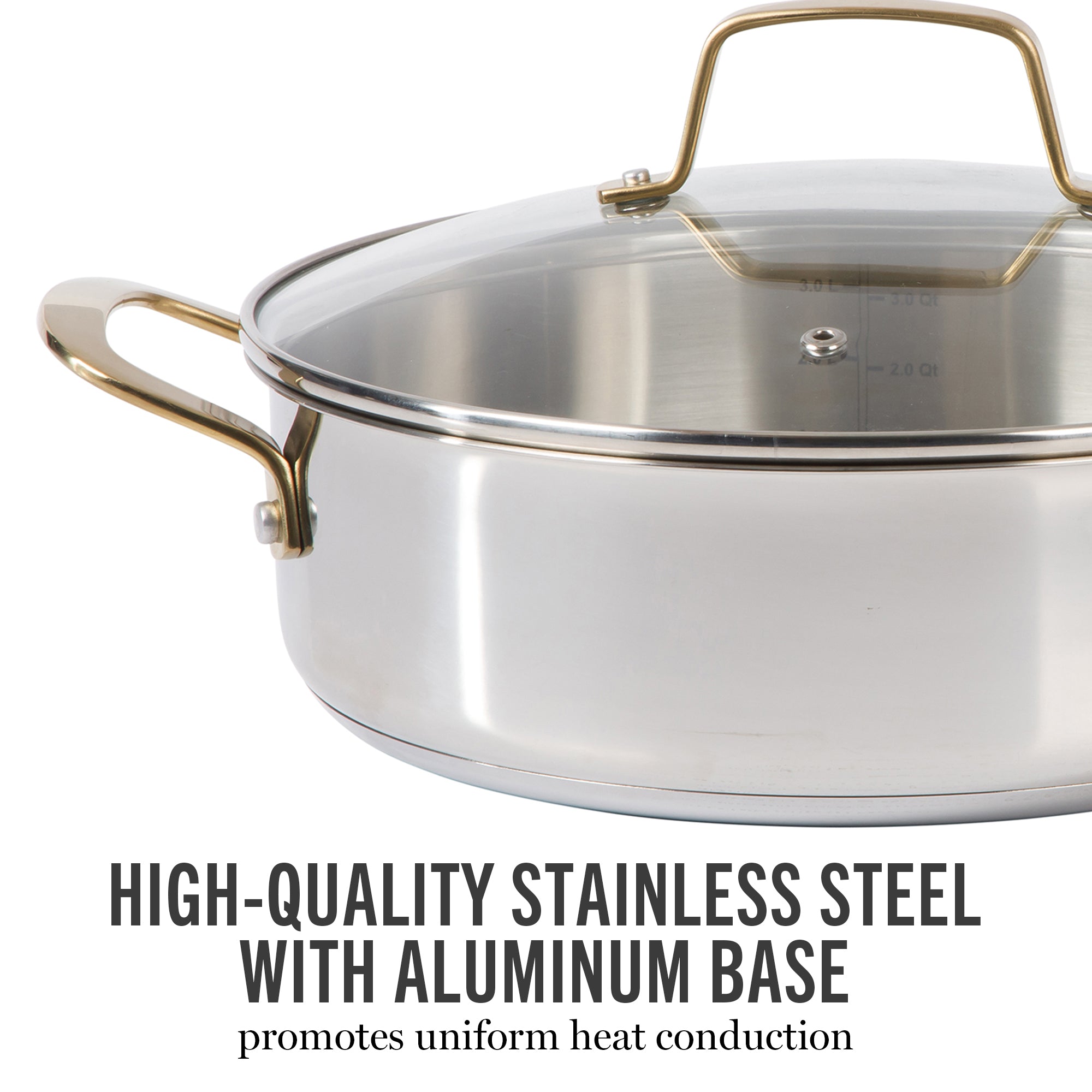 Martha Stewart Castelle 10 Piece Stainless Steel Induction Safe Pots and Pans Non-Toxic Kitchen Cookware Set