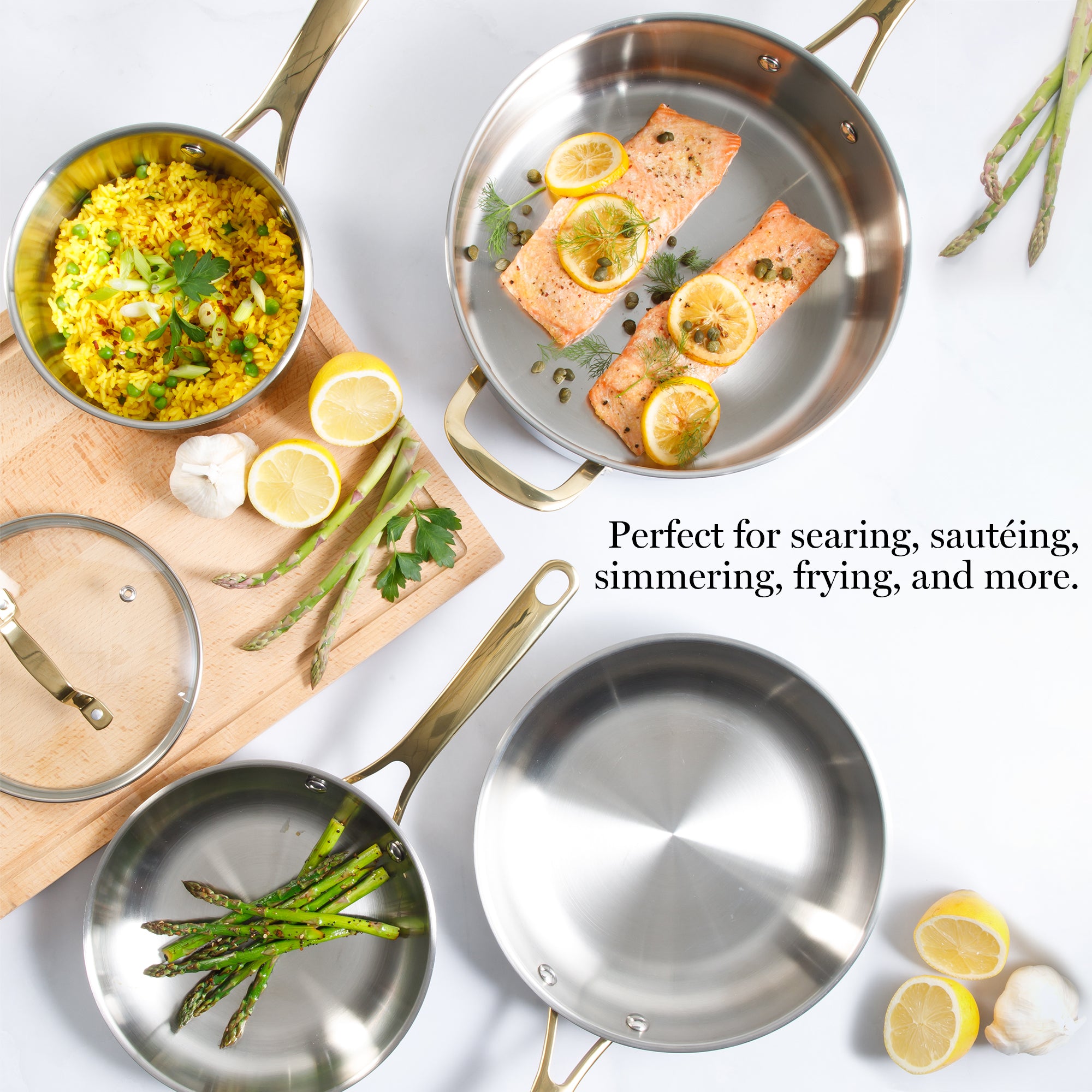 Martha Stewart Castelle 10 Piece Stainless Steel Induction Safe Pots and Pans Non-Toxic Kitchen Cookware Set