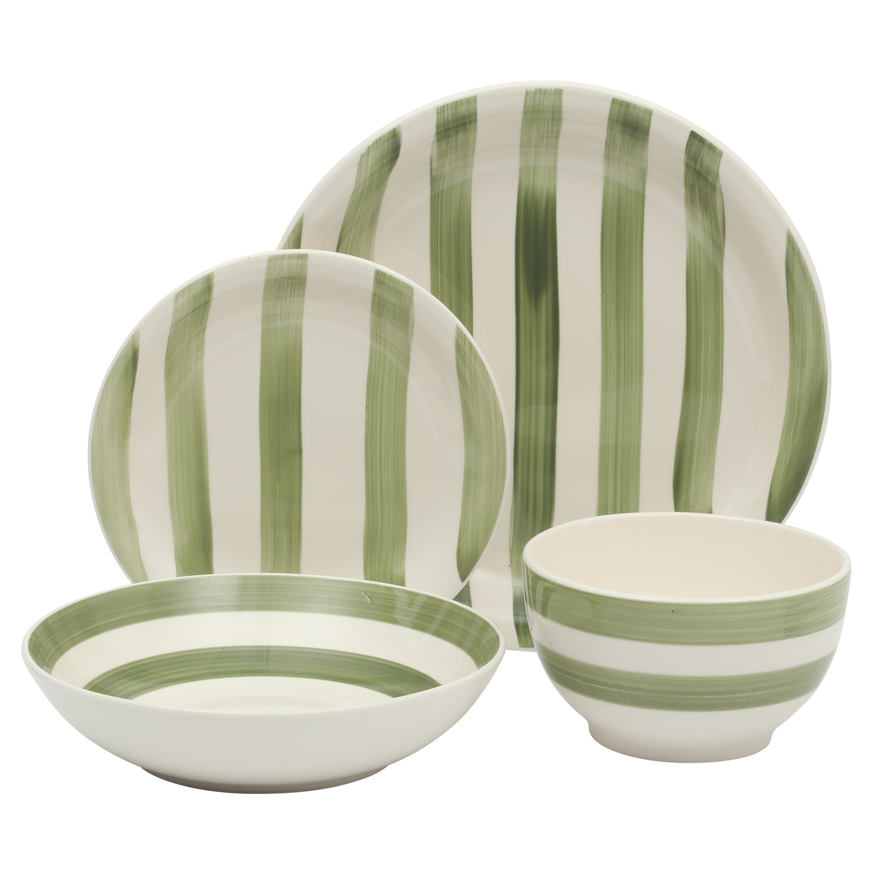 Gibson Home Kenwood Shores 16 Piece Dinnerware Set, Stoneware, Hand-Painted Plates and Bowls, Service for 4, Microwave & Dishwasher Safe