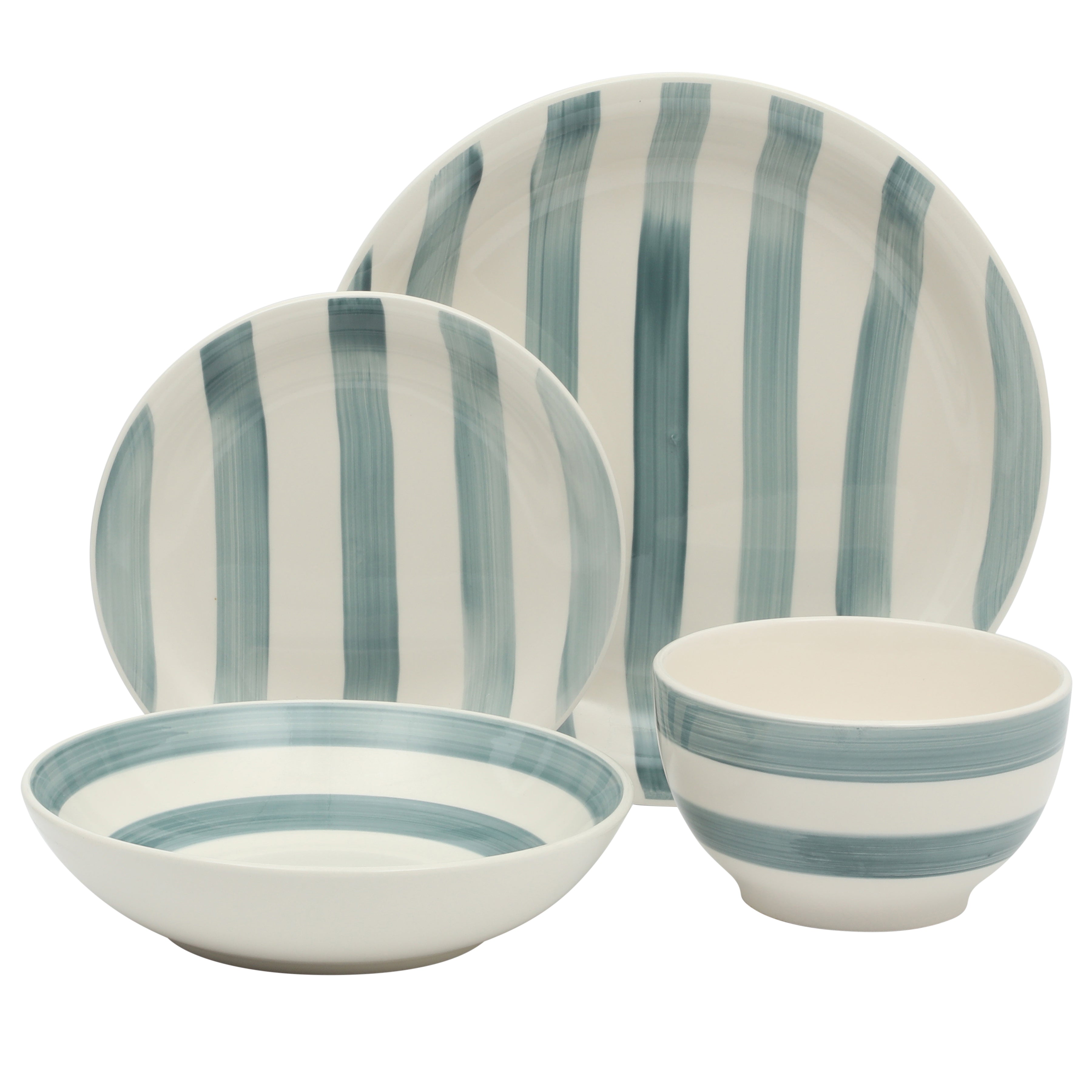 Gibson Home Kenwood Shores 16 Piece Dinnerware Set, Stoneware, Hand-Painted Plates and Bowls, Service for 4, Microwave & Dishwasher Safe
