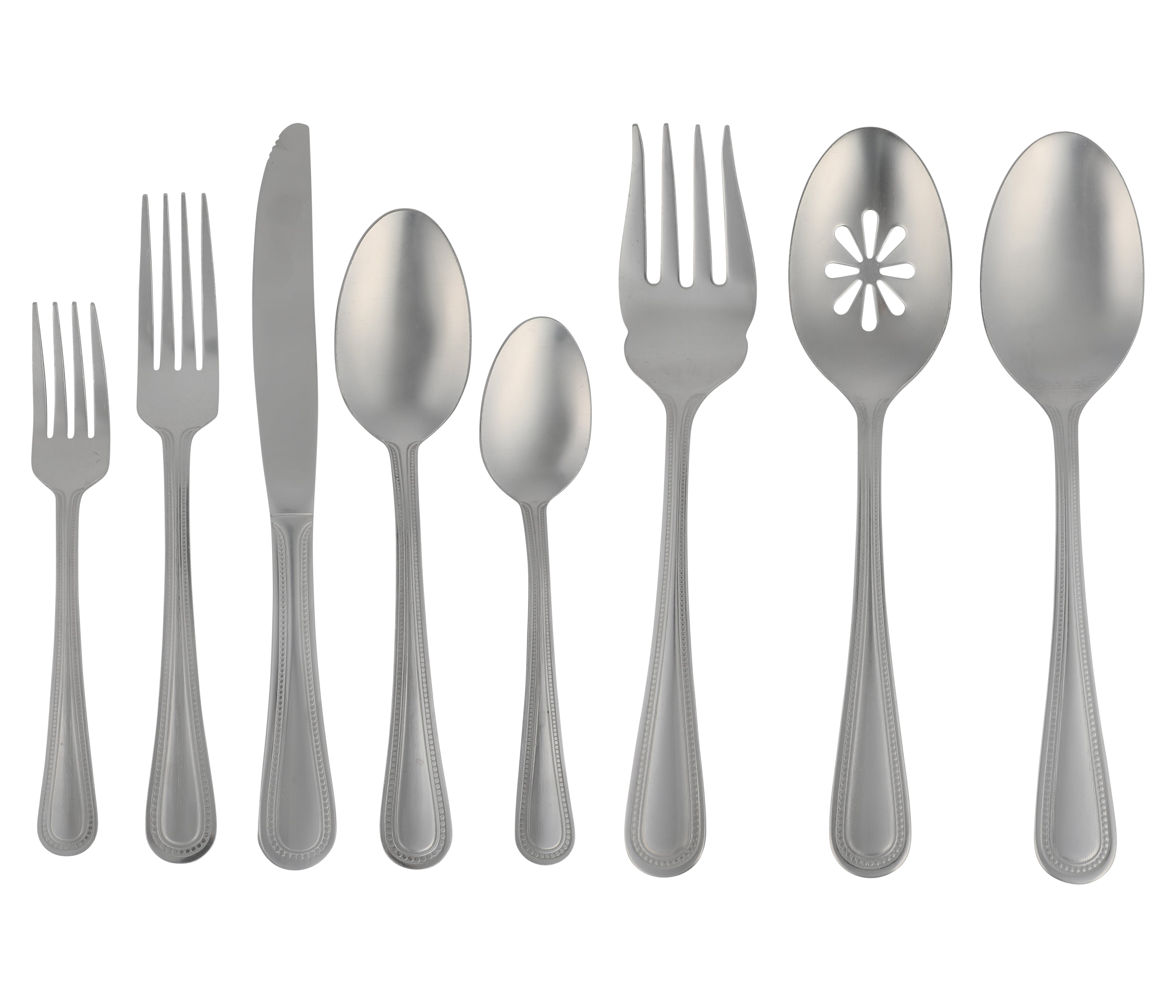 Gibson Home Sinta 87-Piece Stainless Steel Flatware Set with Bead Border Design – Service for 12 Plus Serving Utensils, Polished Silverware, Dishwasher Safe