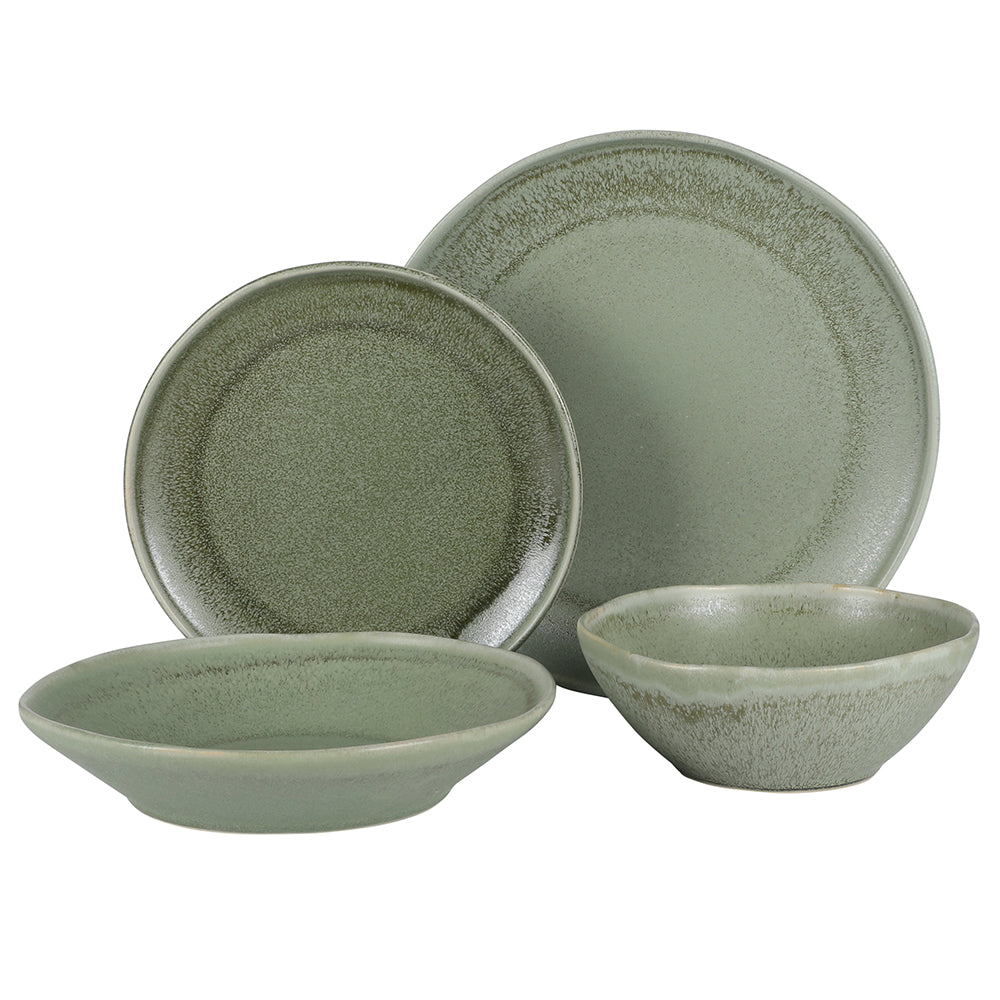 Gibson Elite Island Cove 16 Piece (Service for 4) Plates and Bowls Reactive Glaze Organic Round Dishes Stoneware Ceramic Dinnerware Set