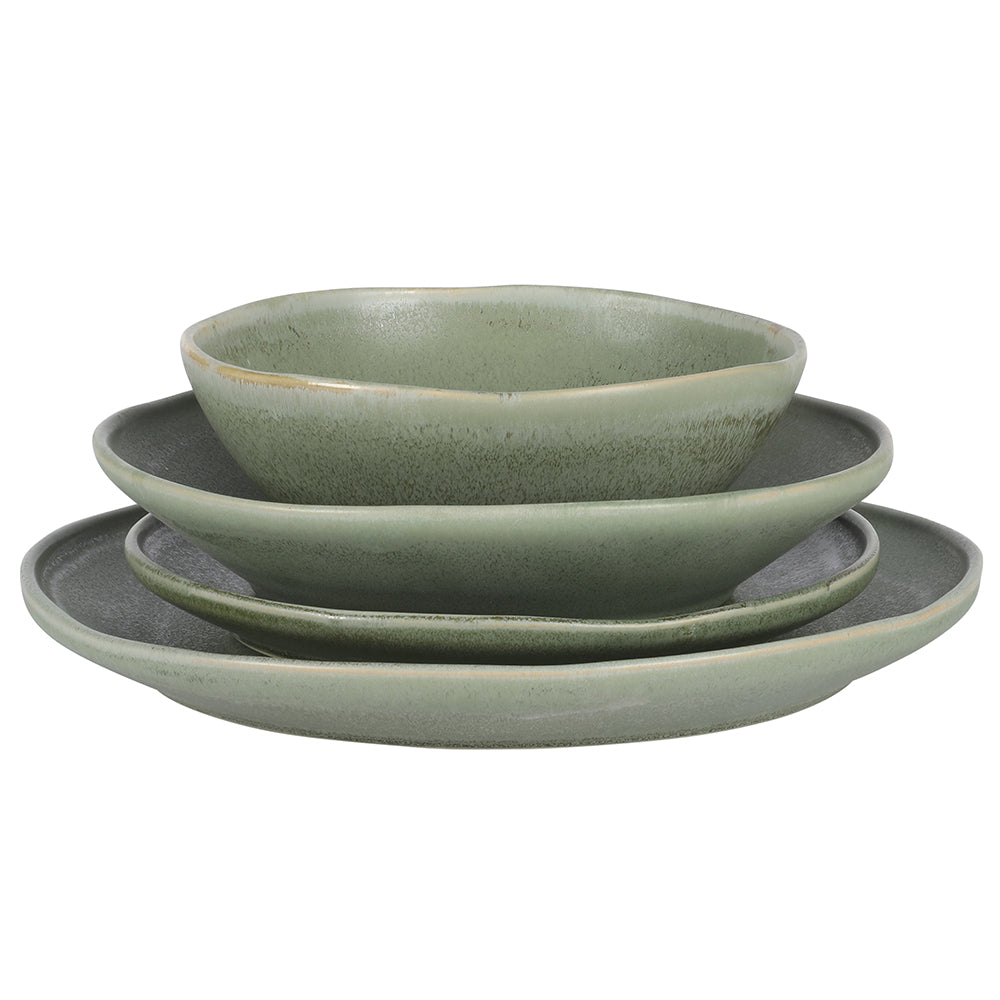 Gibson Elite Island Cove 16 Piece (Service for 4) Plates and Bowls Reactive Glaze Organic Round Dishes Stoneware Ceramic Dinnerware Set