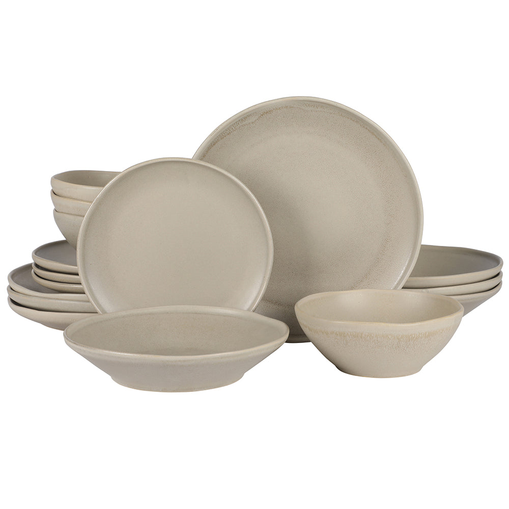 Gibson Elite Island Cove 16 Piece (Service for 4) Plates and Bowls Reactive Glaze Organic Round Dishes Stoneware Ceramic Dinnerware Set