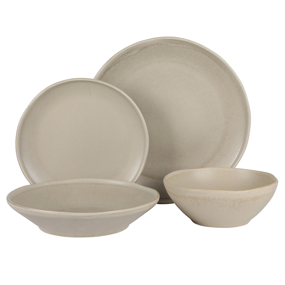 Gibson Elite Island Cove 16 Piece (Service for 4) Plates and Bowls Reactive Glaze Organic Round Dishes Stoneware Ceramic Dinnerware Set