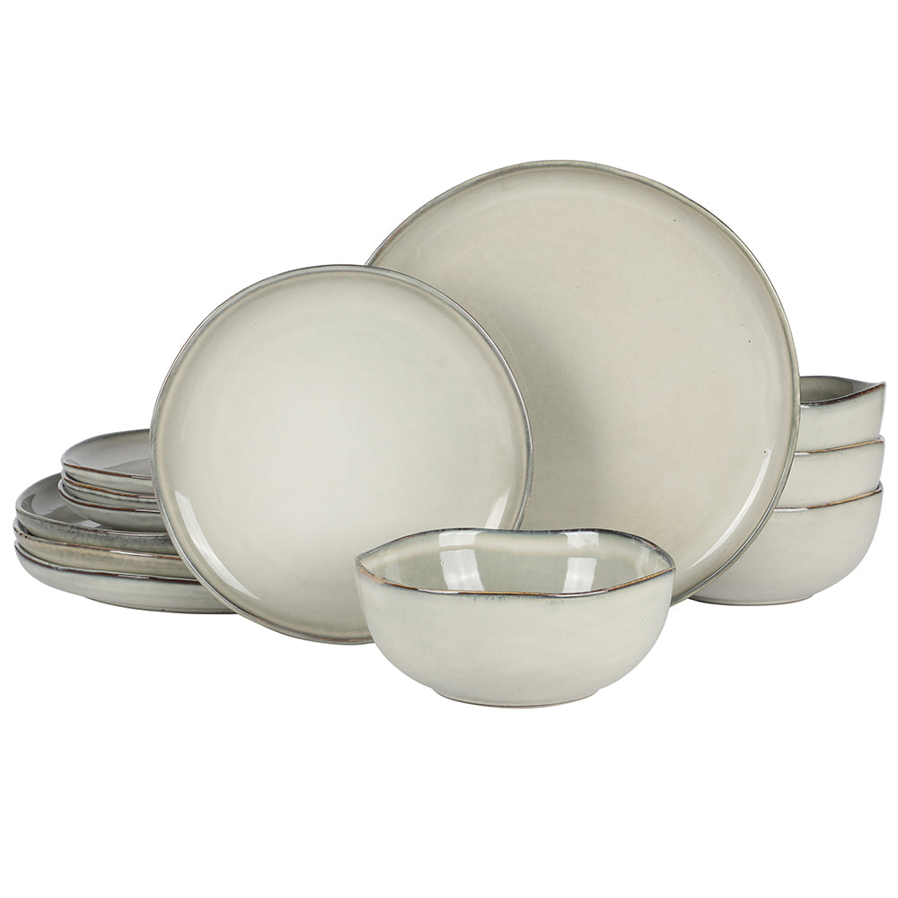 Gibson Soho Lounge Nardini 12 Piece (Service for 4) Plates and Bowls Reactive Glaze Dishes Stoneware Ceramic Dinnerware Set