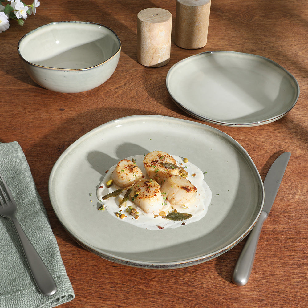 Gibson Soho Lounge Nardini 12 Piece (Service for 4) Plates and Bowls Reactive Glaze Dishes Stoneware Ceramic Dinnerware Set