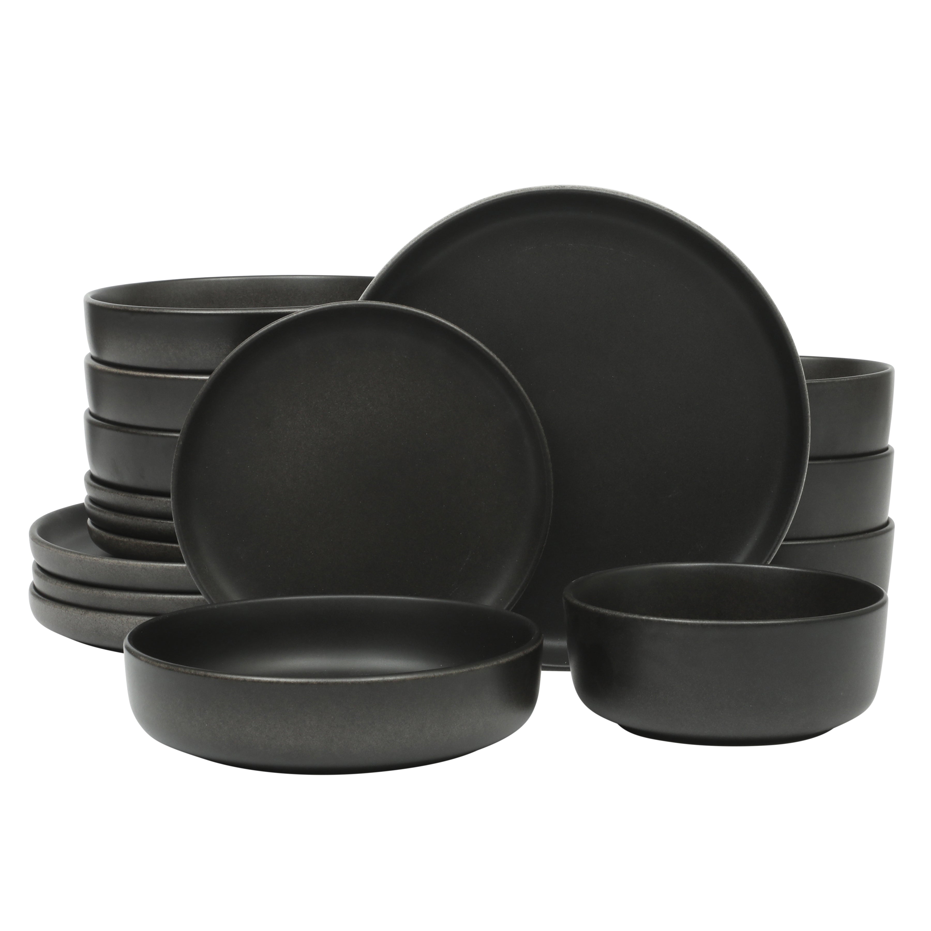 Gibson Soho Lounge Pasco 16 Piece (Service for 4) Plates and Bowls Double Bowl Reactive Glaze Dishes Stoneware Ceramic Dinnerware Set