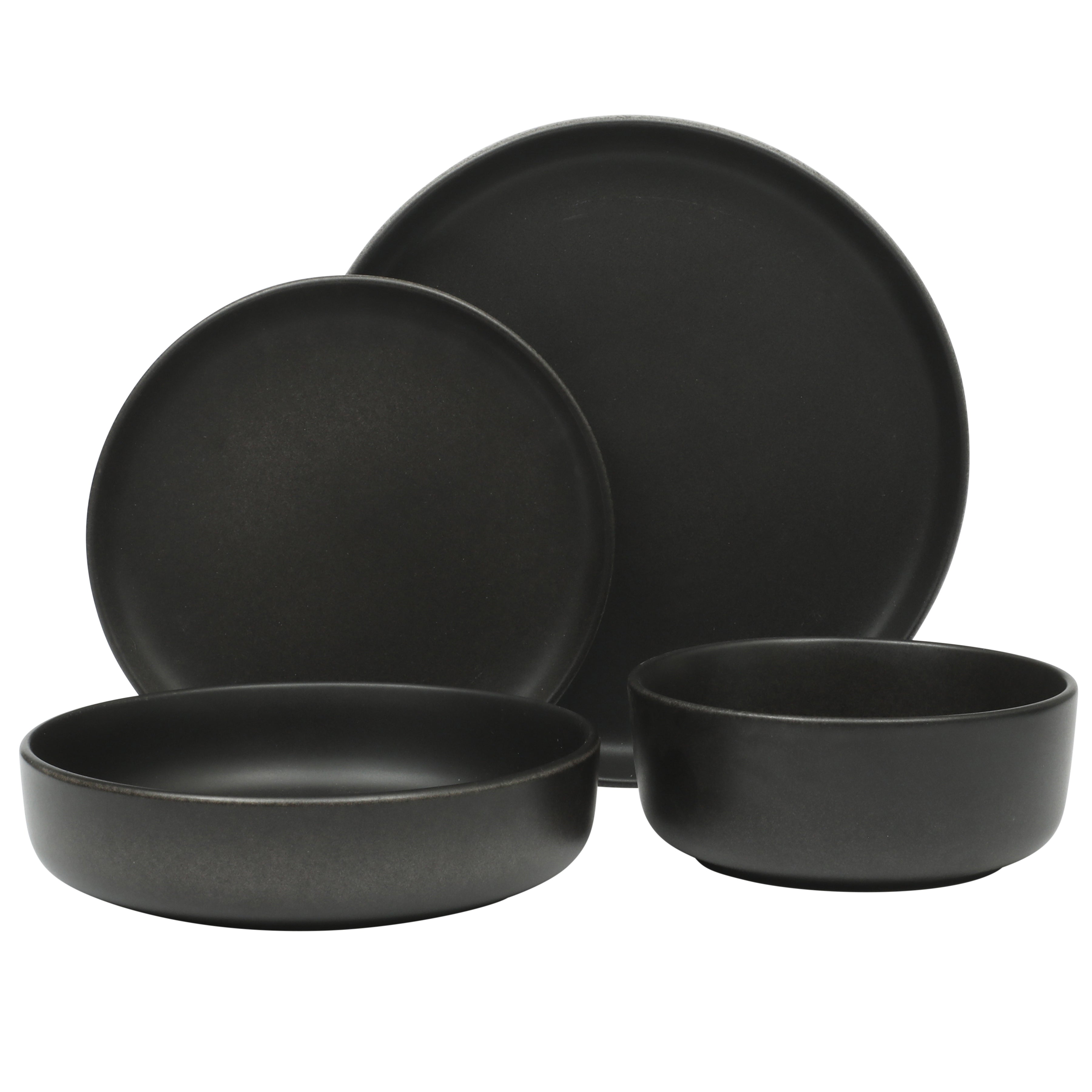 Gibson Soho Lounge Pasco 16 Piece (Service for 4) Plates and Bowls Double Bowl Reactive Glaze Dishes Stoneware Ceramic Dinnerware Set