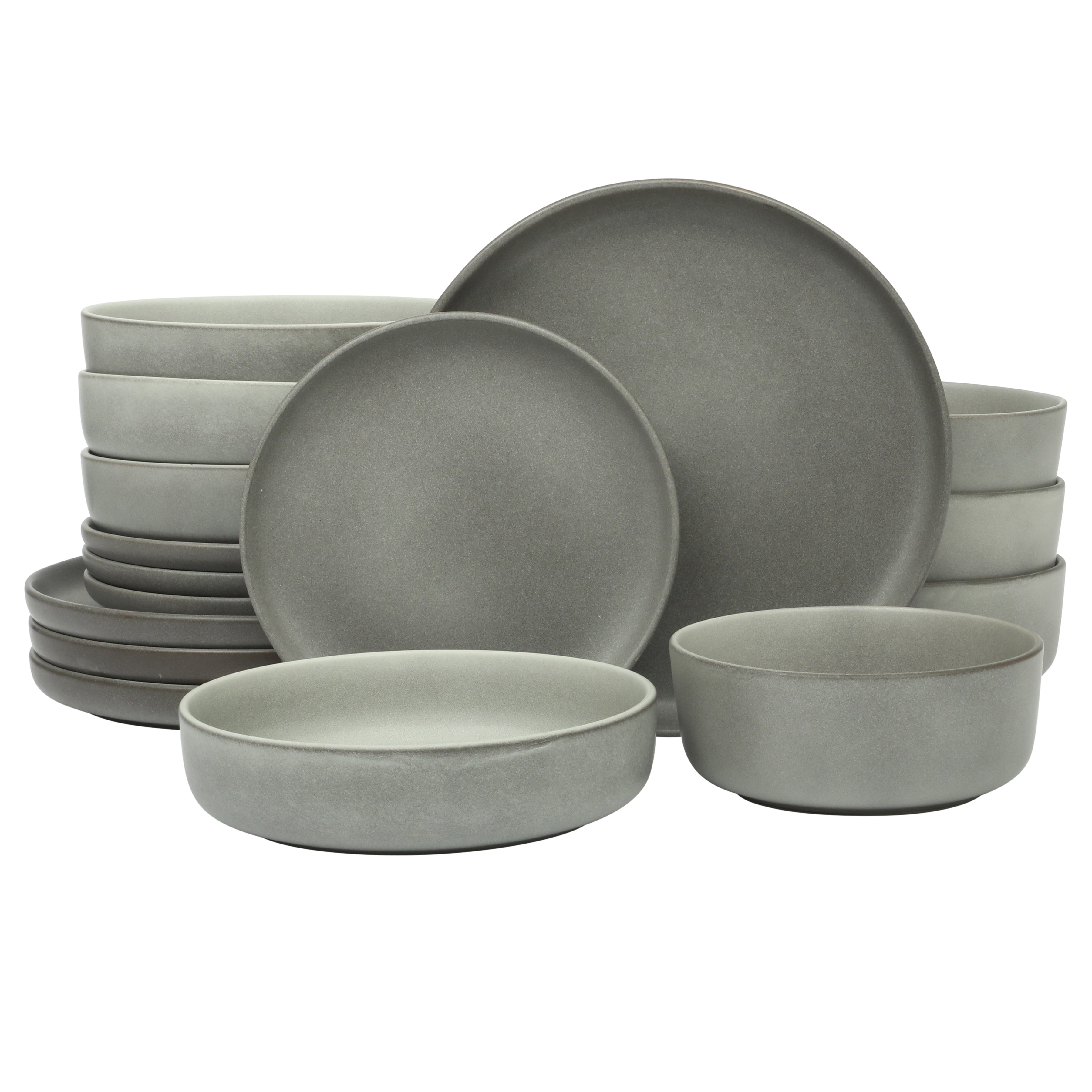 Gibson Soho Lounge Pasco 16 Piece (Service for 4) Plates and Bowls Double Bowl Reactive Glaze Dishes Stoneware Ceramic Dinnerware Set