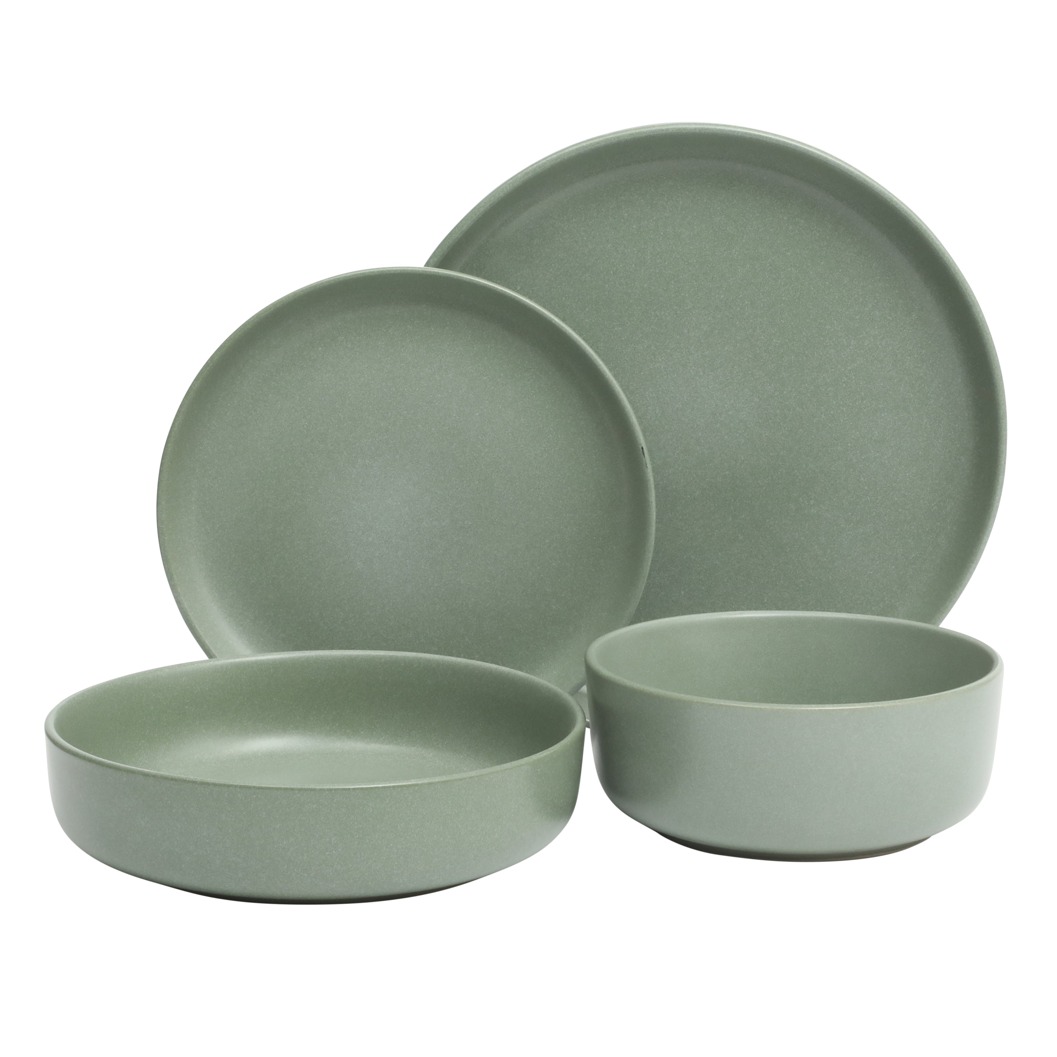 Gibson Elite Pasco 16 Piece (Service for 4) Plates and Bowls Double Bowl Reactive Glaze Dishes Stoneware Ceramic Dinnerware Set