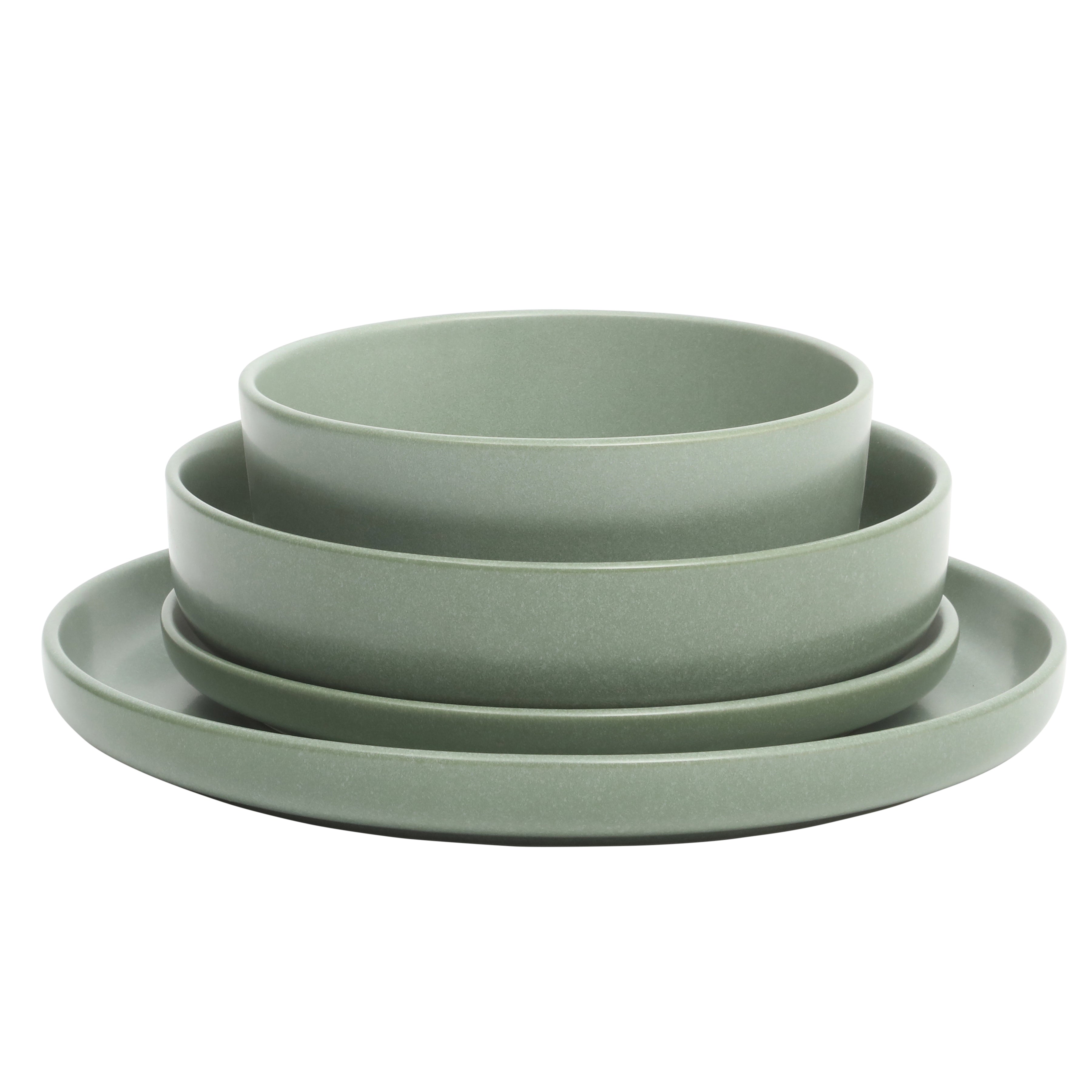 Gibson Elite Pasco 16 Piece (Service for 4) Plates and Bowls Double Bowl Reactive Glaze Dishes Stoneware Ceramic Dinnerware Set