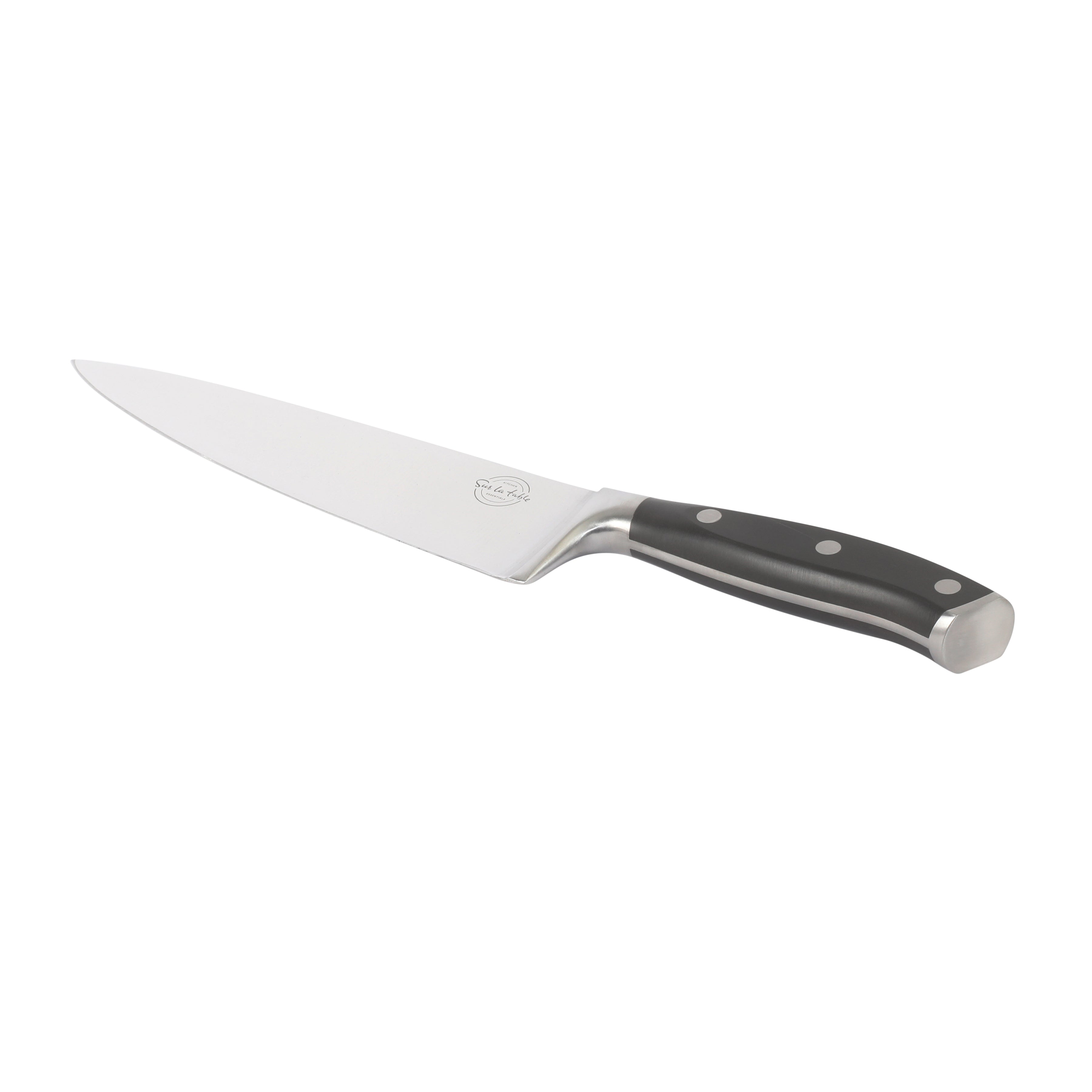 Sur La Table Kitchen Essential German Steel Chef’s Knife, 8-Inch Stainless Steel Blade – Professional Kitchen Knife with Forged Full Tang