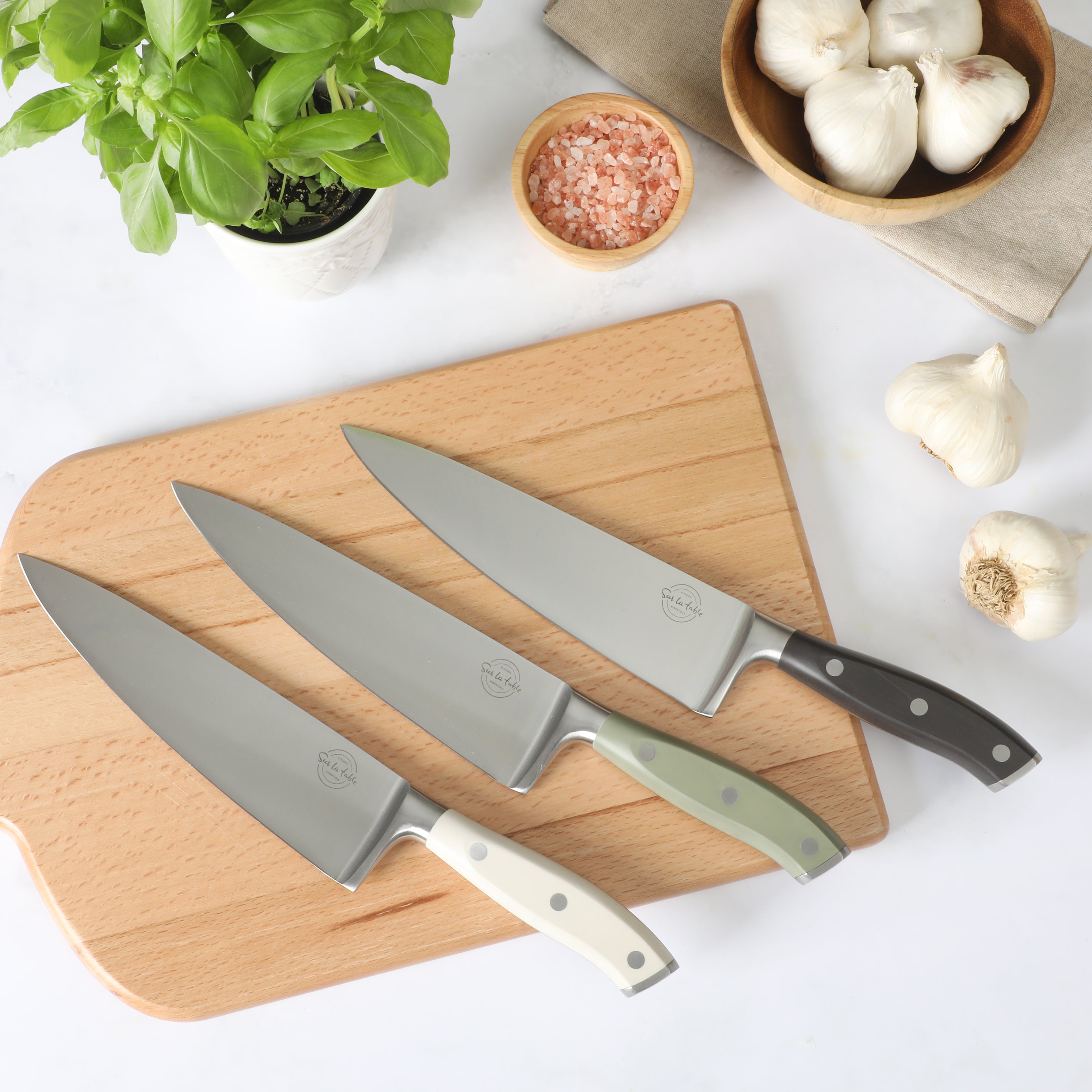 Sur La Table Kitchen Essential German Steel Chef’s Knife, 8-Inch Stainless Steel Blade – Professional Kitchen Knife with Forged Full Tang
