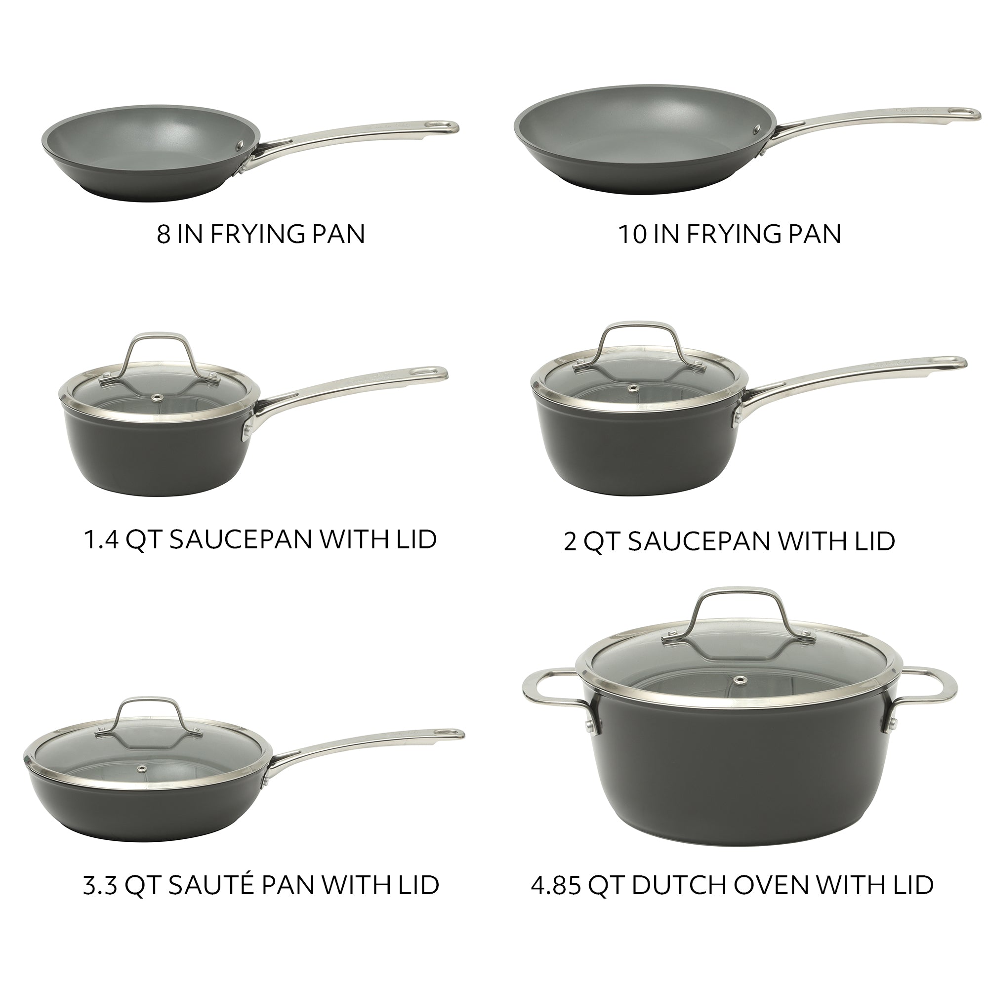 Sur La Table Kitchen Essentials Cool Commune Hard Anodized 10 Piece PFA Free Ceramic Non stick Interior Forged Durable Aluminum Pots and Pans Cookware Set