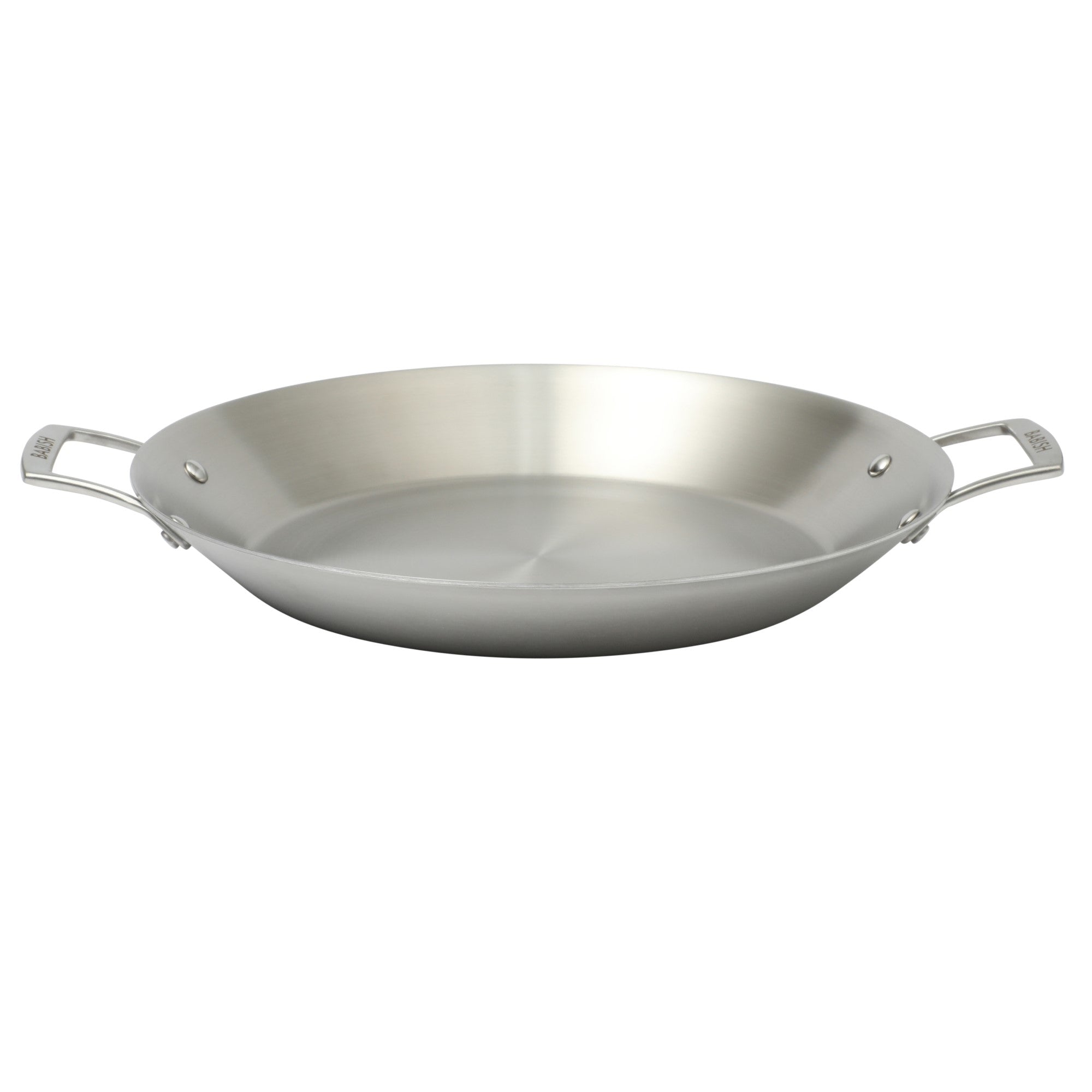 Babish 13 Inch Tri-Ply Stainless Steel Paella Pan, Large Skillet, Griddle, Frying Pan - Induction Safe