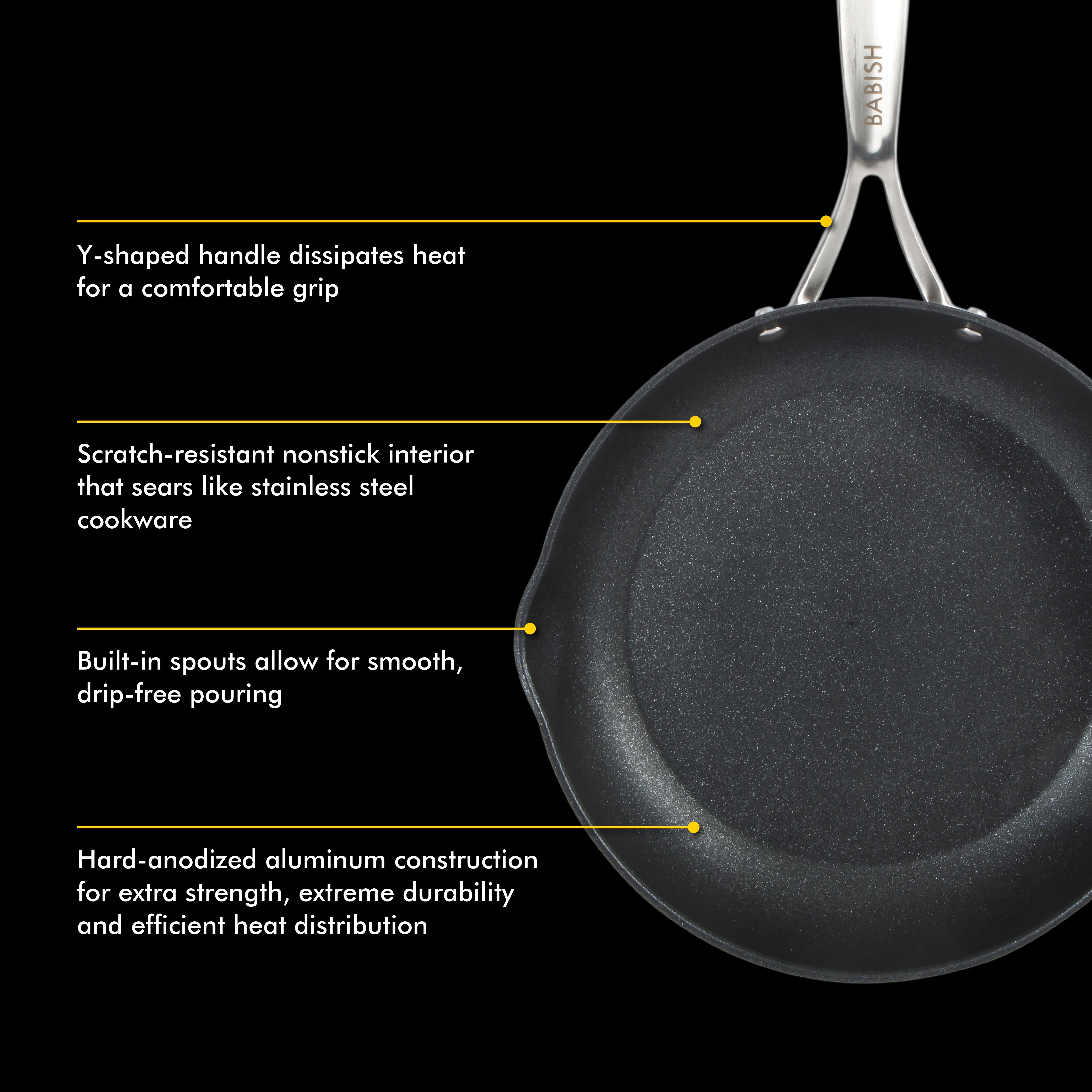 Babish 2 Piece 8 and 10 Inch Fry Pan Hard Anodized Titanium Forever Non Stick Technology Durable Frying Pans Set - Black