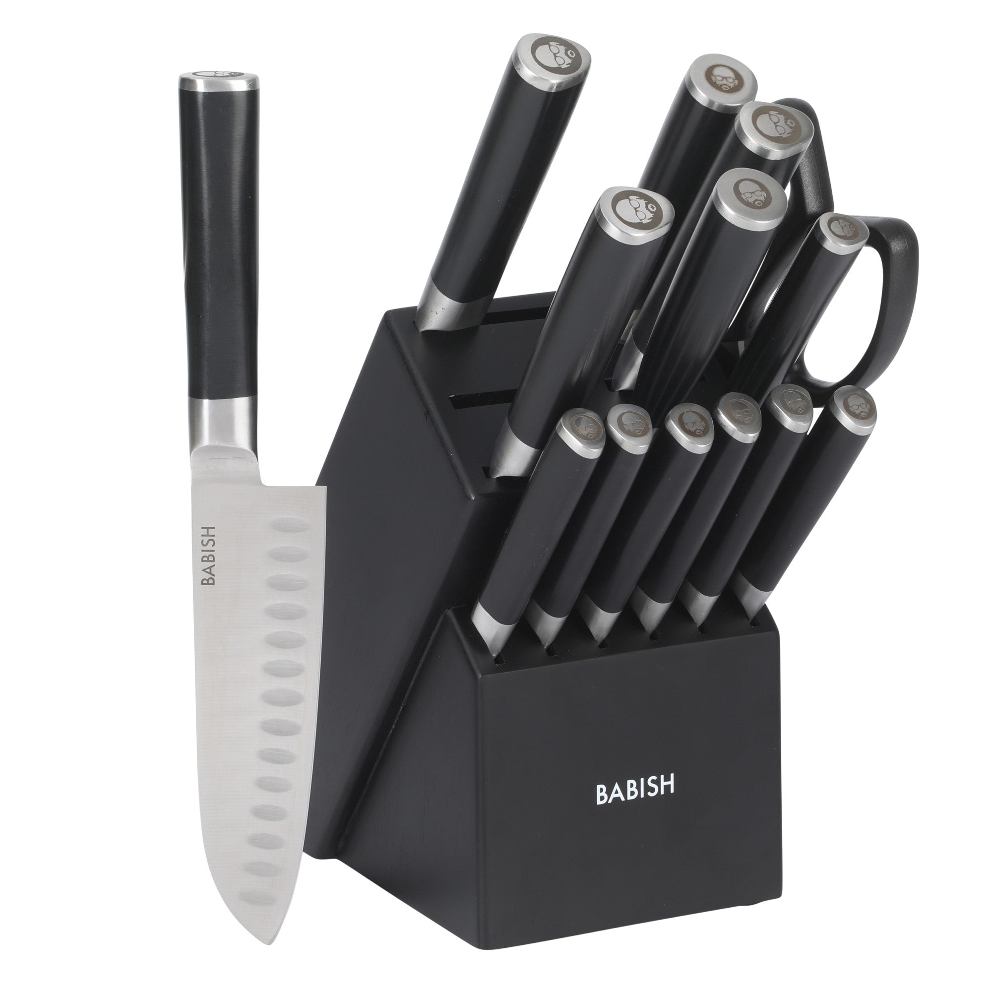 Babish High-Carbon 1.4116 German Steel 15 Piece Full Tang Forged Cutlery Kitchen Knife Block Set - Black