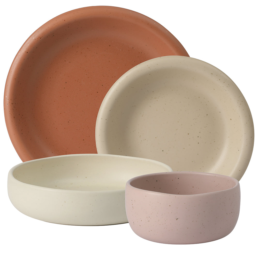 Bloomhouse Corcisa Clay 16 Piece Double Bowl Stoneware Reactive Glaze Dinnerware Set