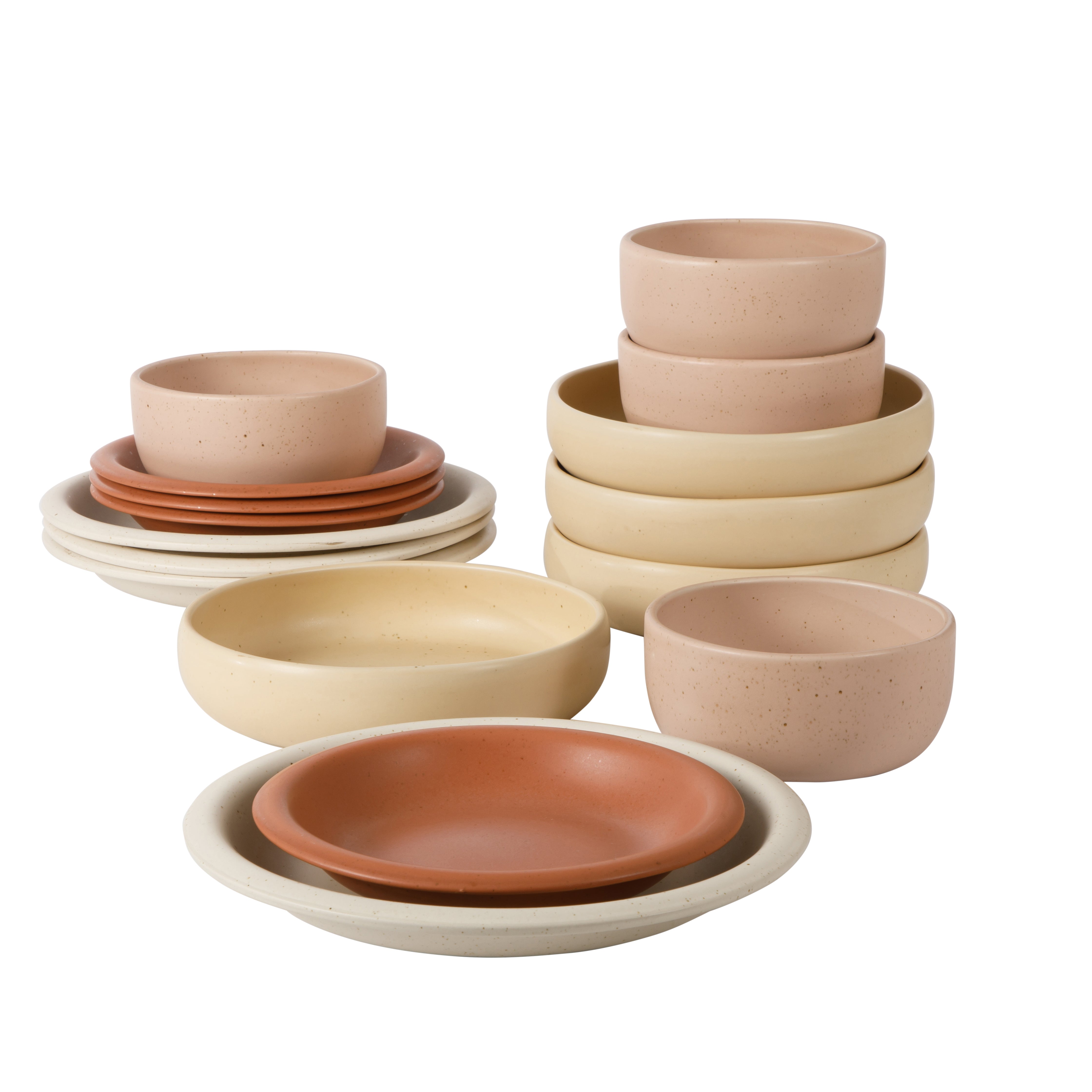 Bloomhouse Corsica Clay 16 Piece Double Bowl Stoneware Reactive Glaze Dinnerware Set