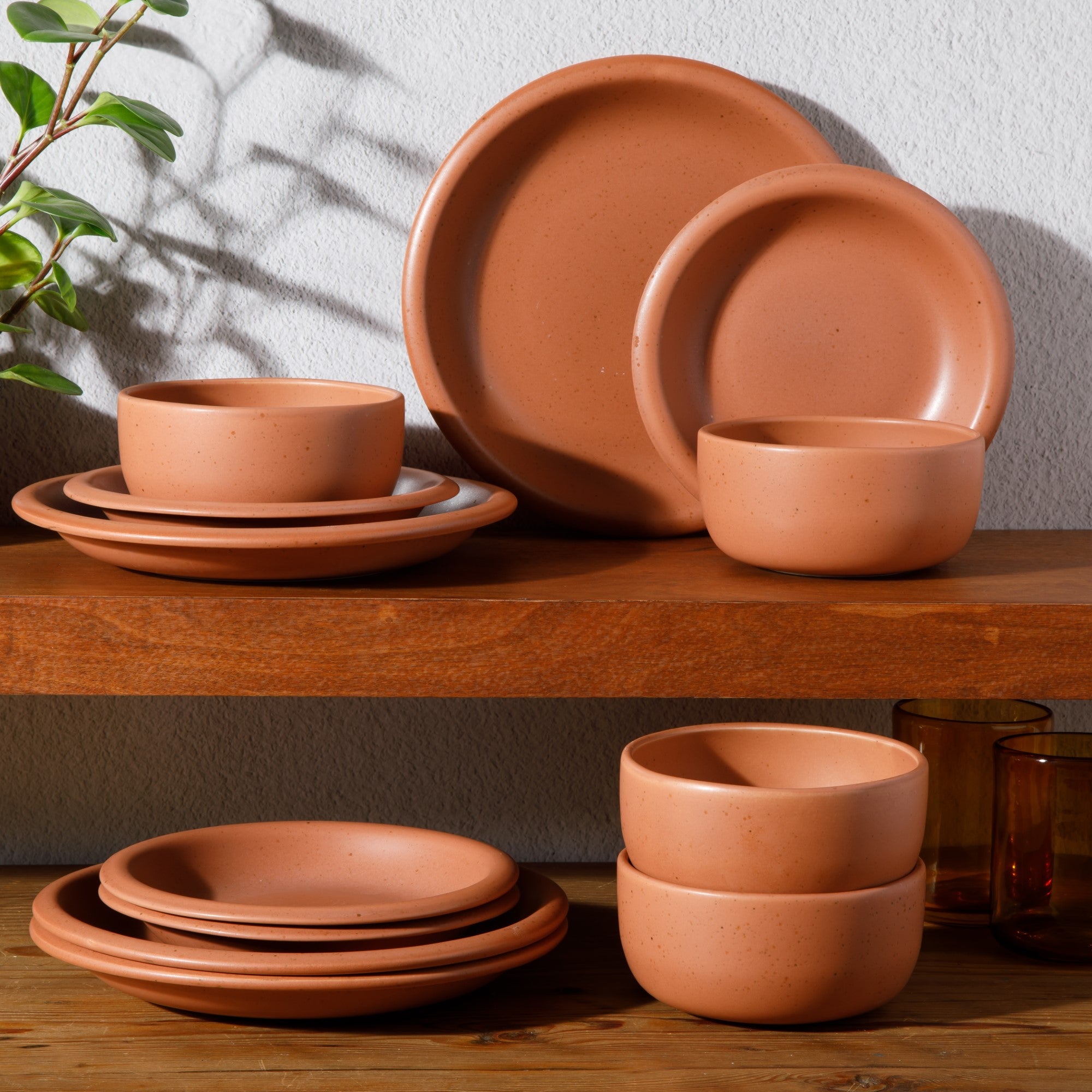 Bloomhouse Corsica Clay 12 Piece Stoneware Reactive Glaze Dinnerware Set