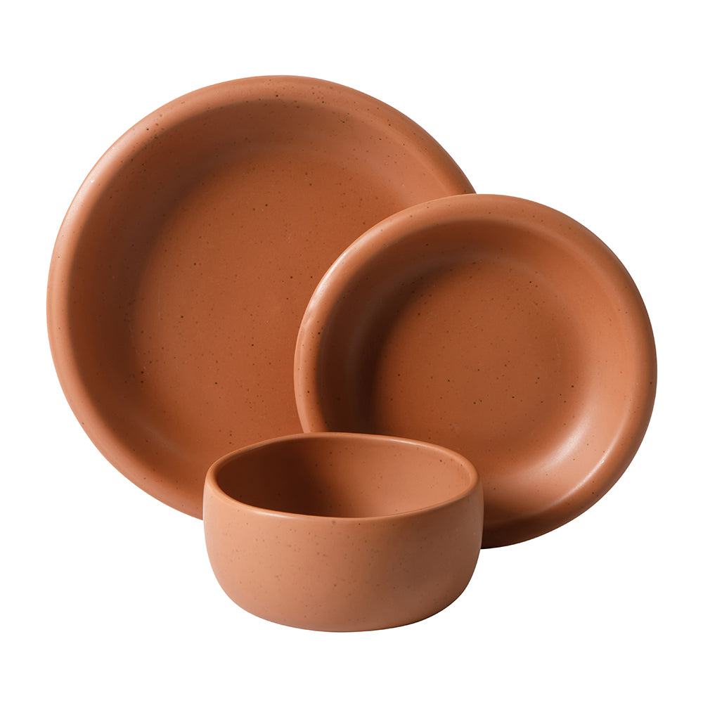 Bloomhouse Corcisa Clay 12 Piece Stoneware Reactive Glaze Dinnerware Set - Burnt Apricot Terracotta