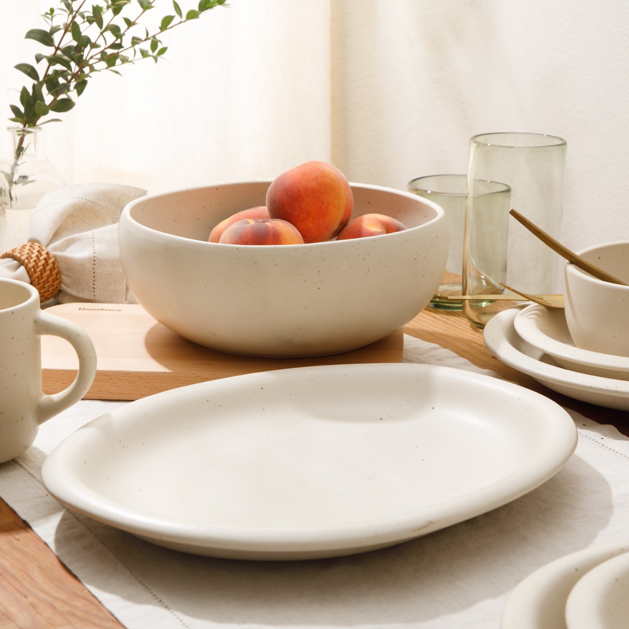 Bloomhouse Corcisa Clay 2 Piece Oval Platter and Bowl Serving Set - Sea Salt White