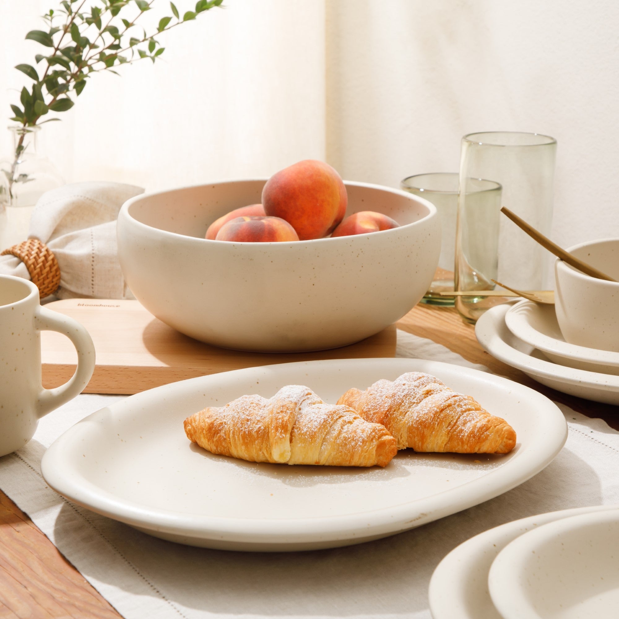 Bloomhouse Corcisa Clay 2 Piece Oval Platter and Bowl Serving Set - Sea Salt White