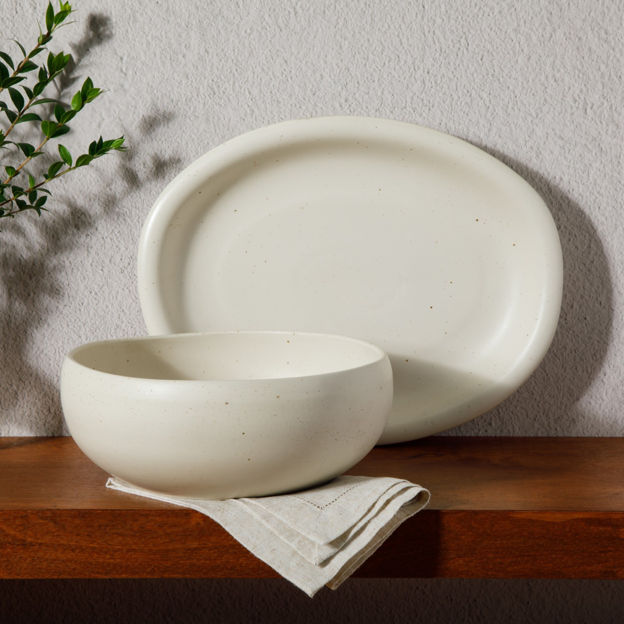 Bloomhouse Corcisa Clay 2 Piece Oval Platter and Bowl Serving Set - Sea Salt White