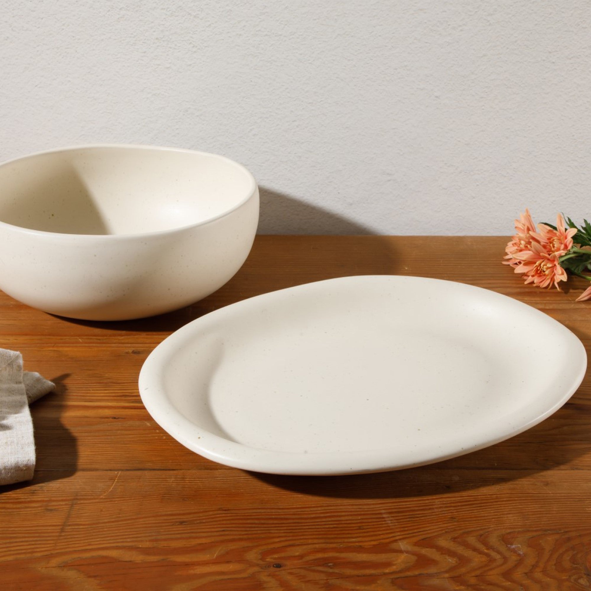 Bloomhouse Corcisa Clay 2 Piece Oval Platter and Bowl Serving Set - Sea Salt White