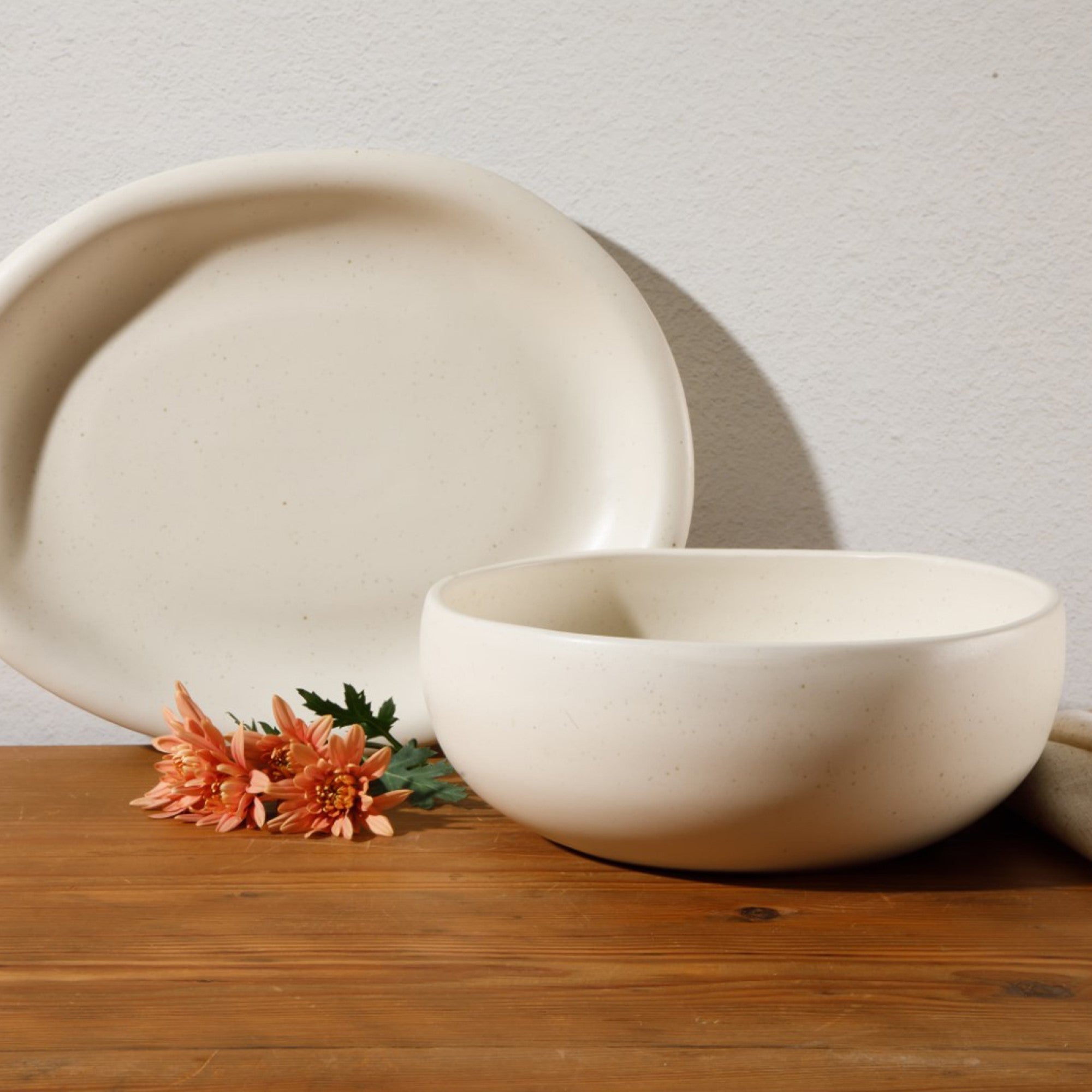 Bloomhouse Corsica Clay 2 Piece Oval Platter and Bowl Serving Set - Sea Salt White