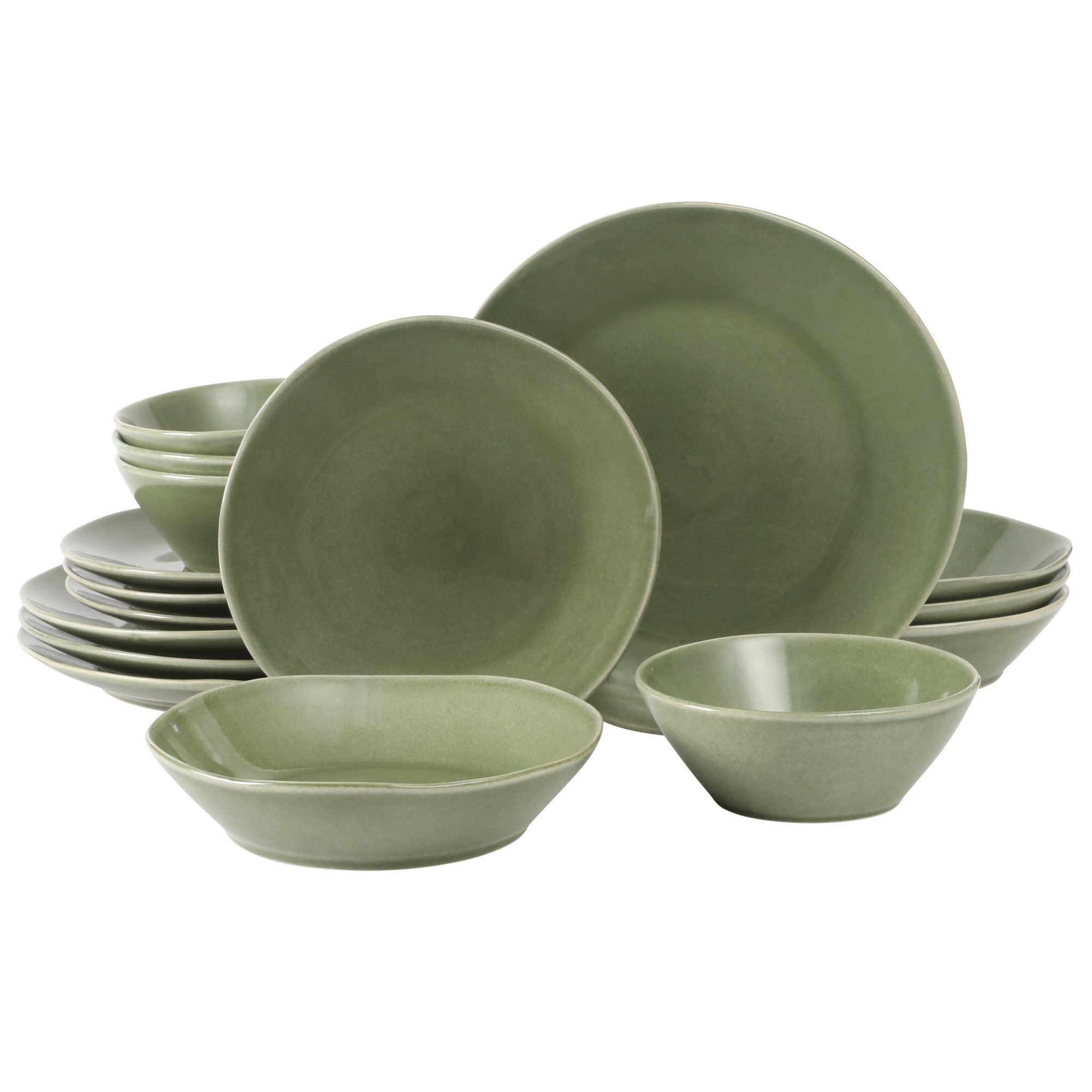 Bloomhouse Montecito Breeze 16 Piece (Service for 4) Double Plates and Bowls Stoneware Reactive Glaze Dinnerware Set