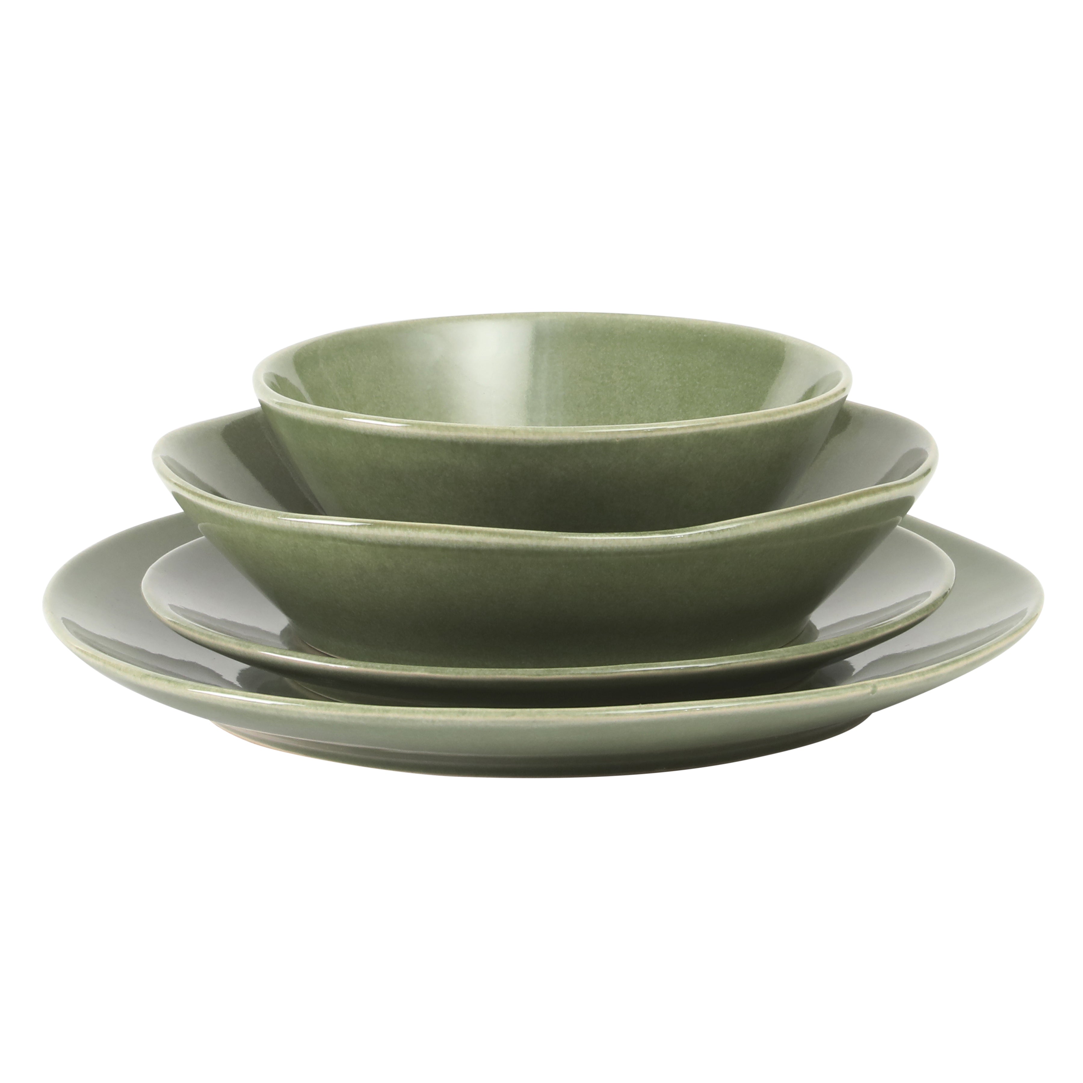 Bloomhouse Montecito Breeze 16 Piece (Service for 4) Double Plates and Bowls Stoneware Reactive Glaze Dinnerware Set